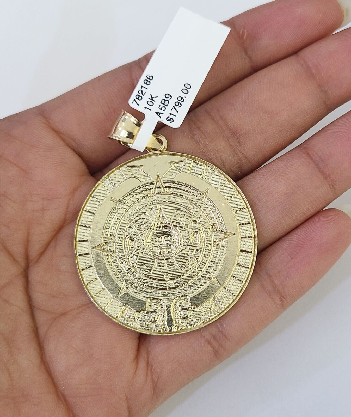 10K Franco Chain Mayan Calendar Pendant Charm Necklace 20" - 26" 3mm Gold Yellow - GoldenlinQ