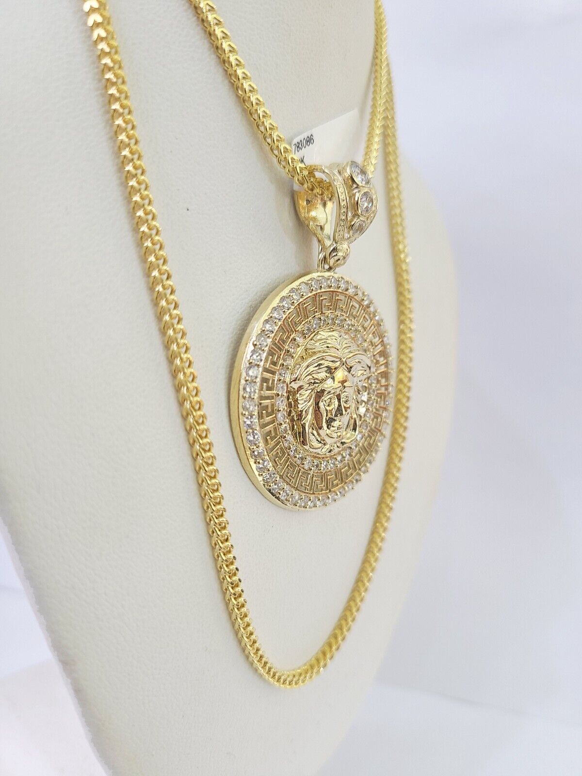 10K Franco Chain Medusa Head Pendant Charm Necklace 20" - 26" 2.5mm Yellow Gold - GoldenlinQ