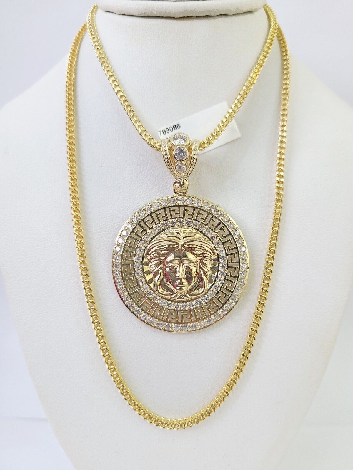 10K Franco Chain Medusa Head Pendant Charm Necklace 20" - 26" 2.5mm Yellow Gold - GoldenlinQ