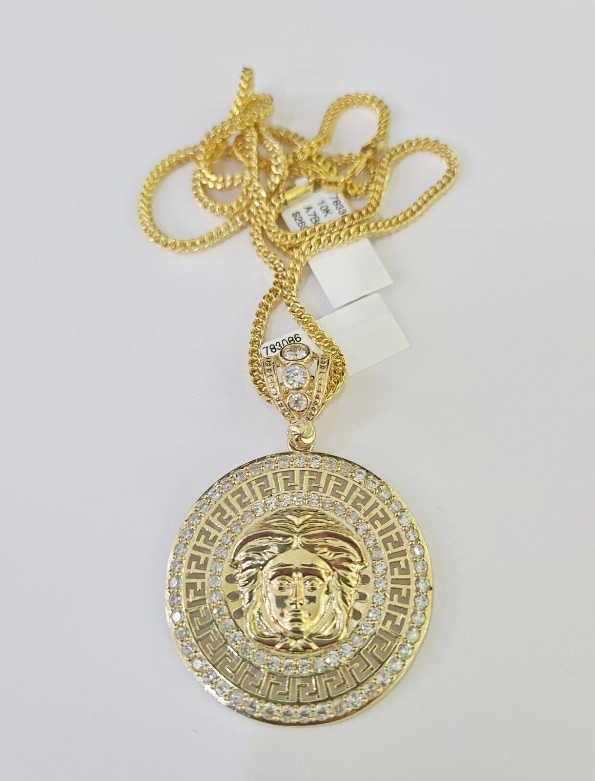 10K Franco Chain Medusa Head Pendant Charm Necklace 20" - 26" 2.5mm Yellow Gold - GoldenlinQ