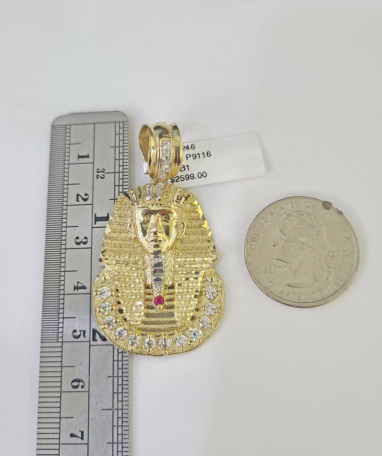 10K Franco Chain Pharaoh Head Pendant Charm Necklace 20" - 26" 2.5mm Yellow Gold - GoldenlinQ