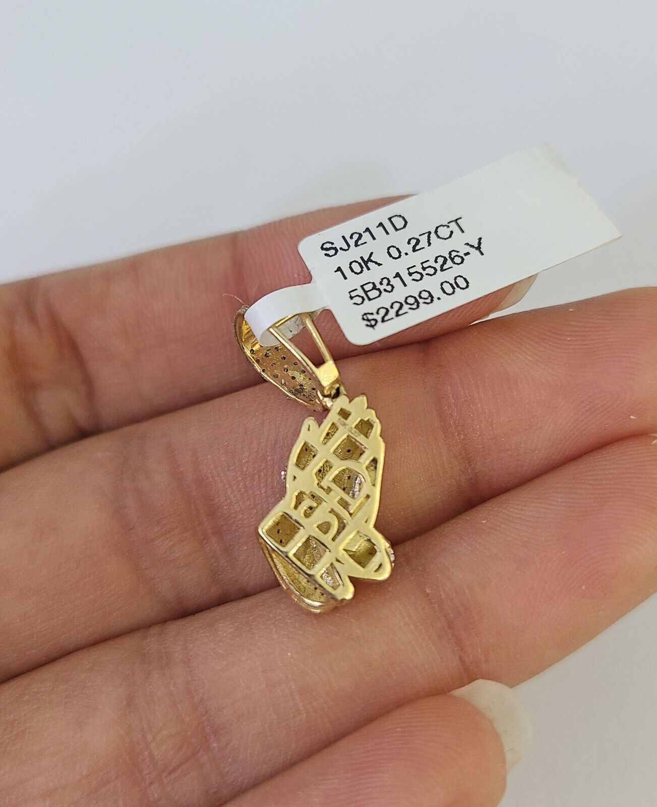 10K Franco Chain Praying Hands Pendant Diamond Necklace 16" - 22" 0.5mm Women - GoldenlinQ