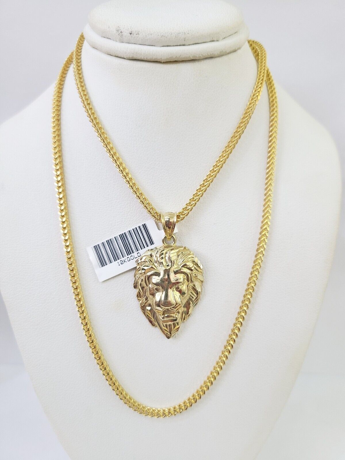 10K Franco Chain Roaring Lion Pendant Charm Necklace 20" - 26" 2.5mm Yellow Gold - GoldenlinQ