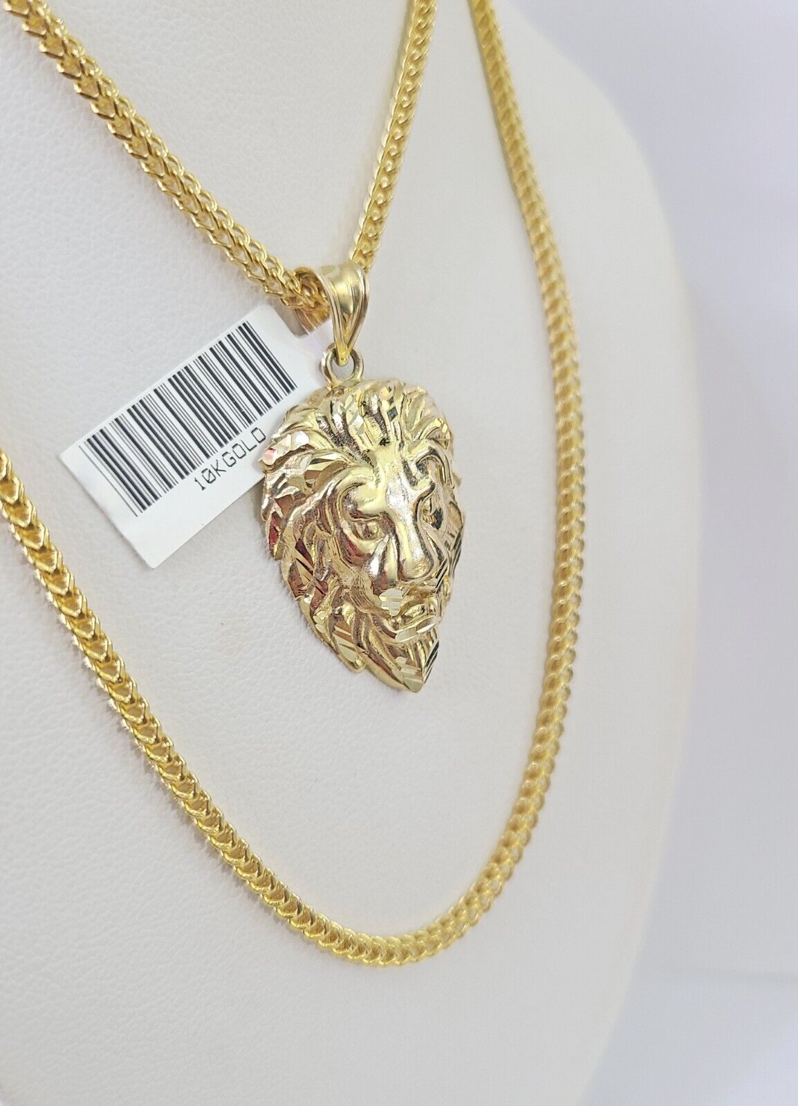 10K Franco Chain Roaring Lion Pendant Charm Necklace 20" - 26" 2.5mm Yellow Gold - GoldenlinQ
