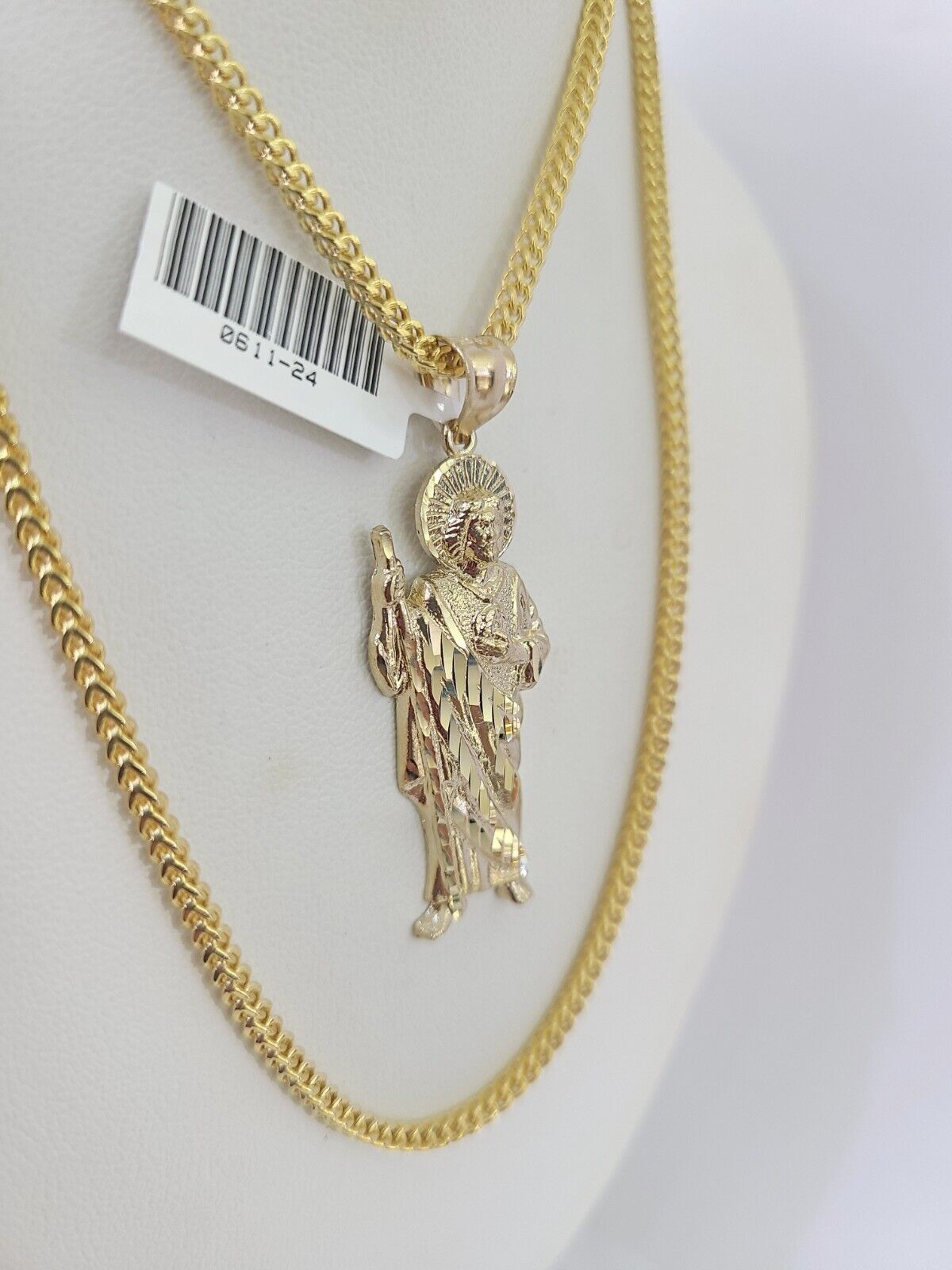 10K Franco Chain Saint Jude Pendant Charm Necklace 20" - 26" 2.5mm Yellow Gold - GoldenlinQ