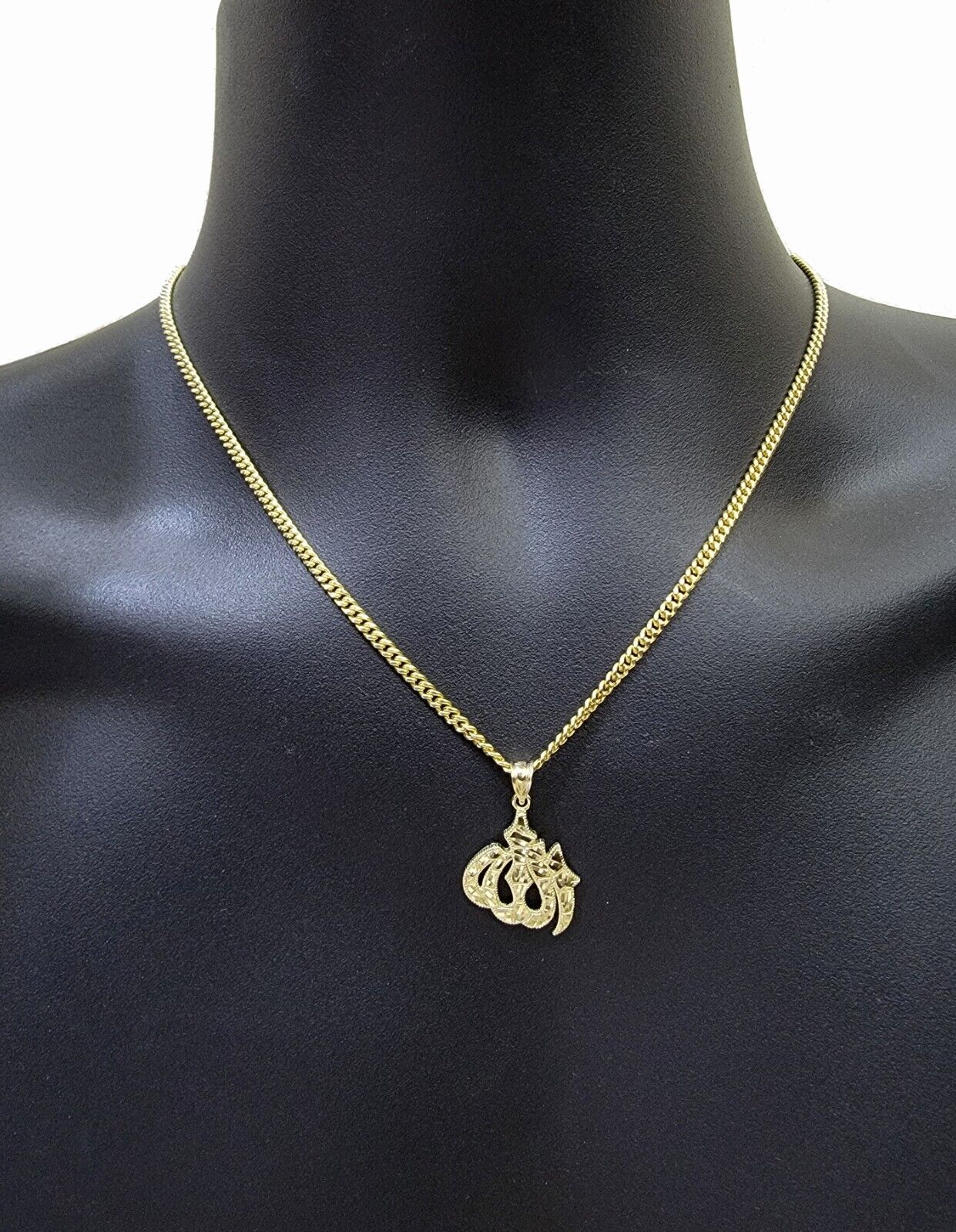 10k Gold Allah Charm Miami Cuban Chain 20" 3mm Necklace Pendant , REAL 10kt SET - GoldenlinQ