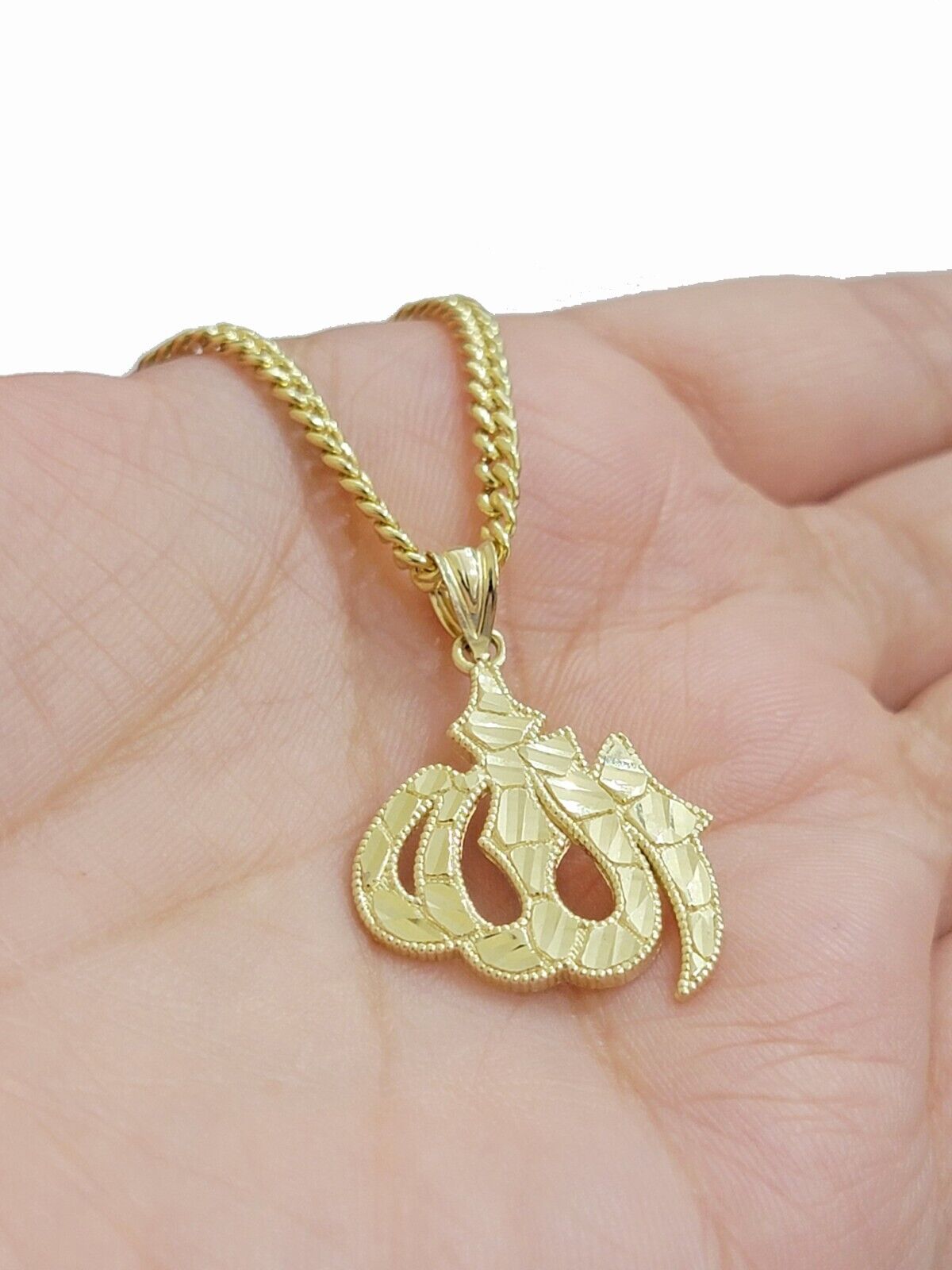 10k Gold Allah Charm Miami Cuban Chain 20" 3mm Necklace Pendant , REAL 10kt SET - GoldenlinQ