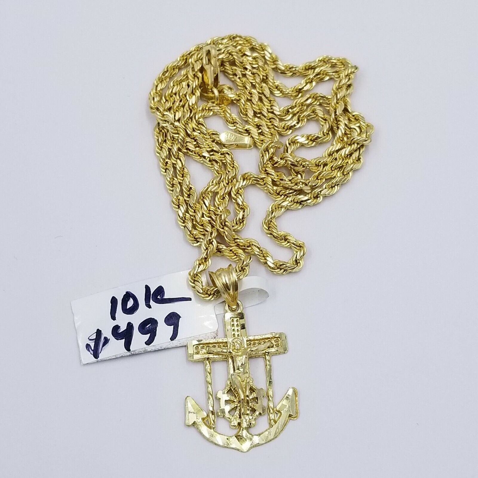 10k Gold Anchor Pendent Rope Chain 2.5mm 18" 20" 22" 24" 26" 10kt Necklace Cham - GoldenlinQ
