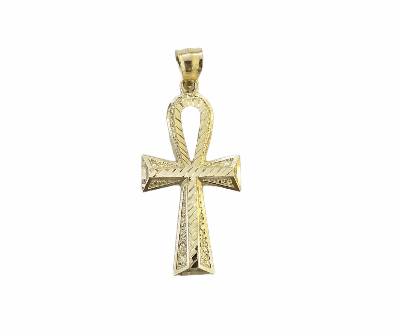 10K Gold Ankh Cross Egyptian Symbol Pendant Charm 4mm Franco Chain 22 Inch - GoldenlinQ