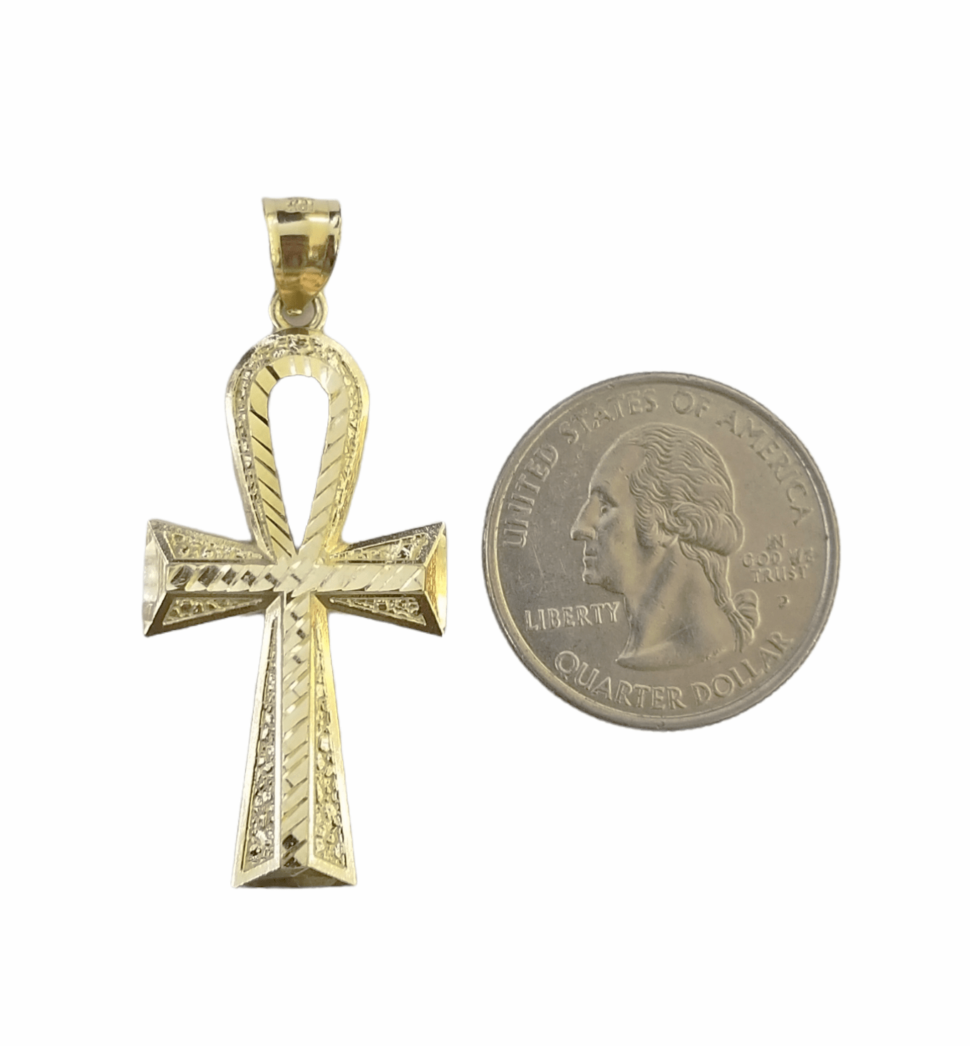 10K Gold Ankh Cross Egyptian Symbol Pendant Charm 4mm Franco Chain 22 Inch - GoldenlinQ
