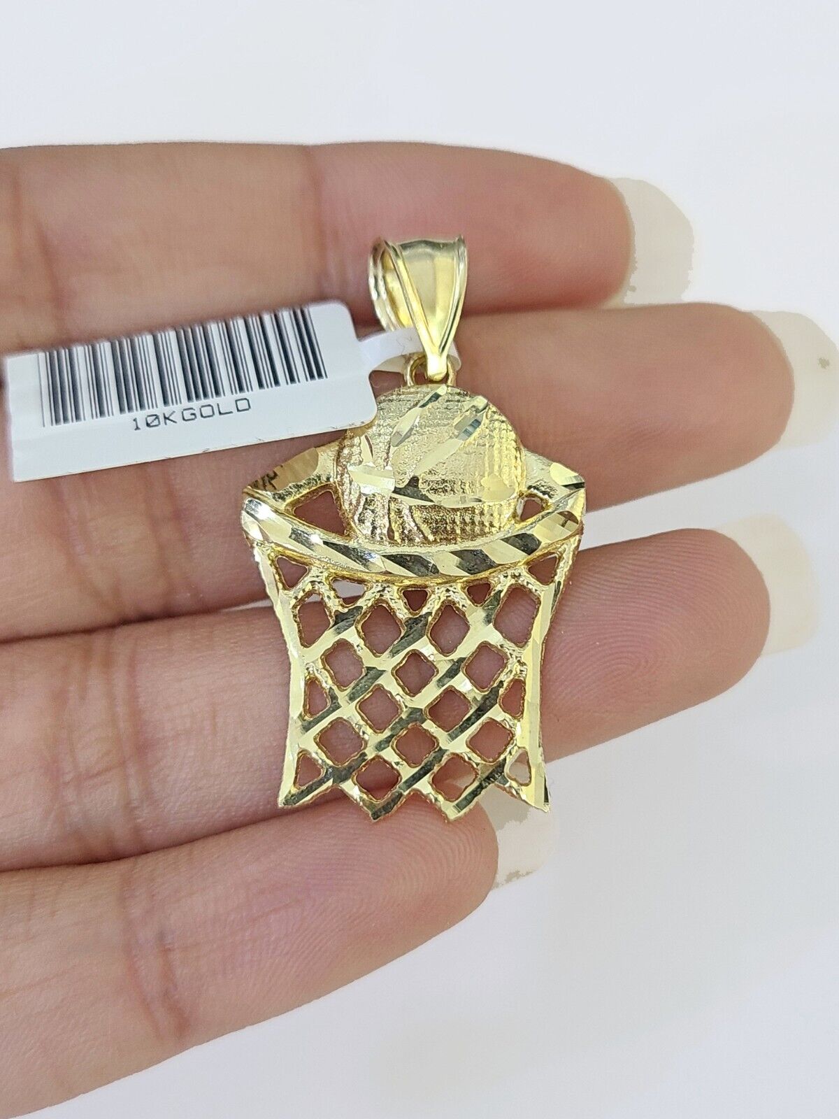 10k Gold Basketball Goal Pendant Rope Chain 3mm 18'' Necklace Set Yellow Genuine - GoldenlinQ