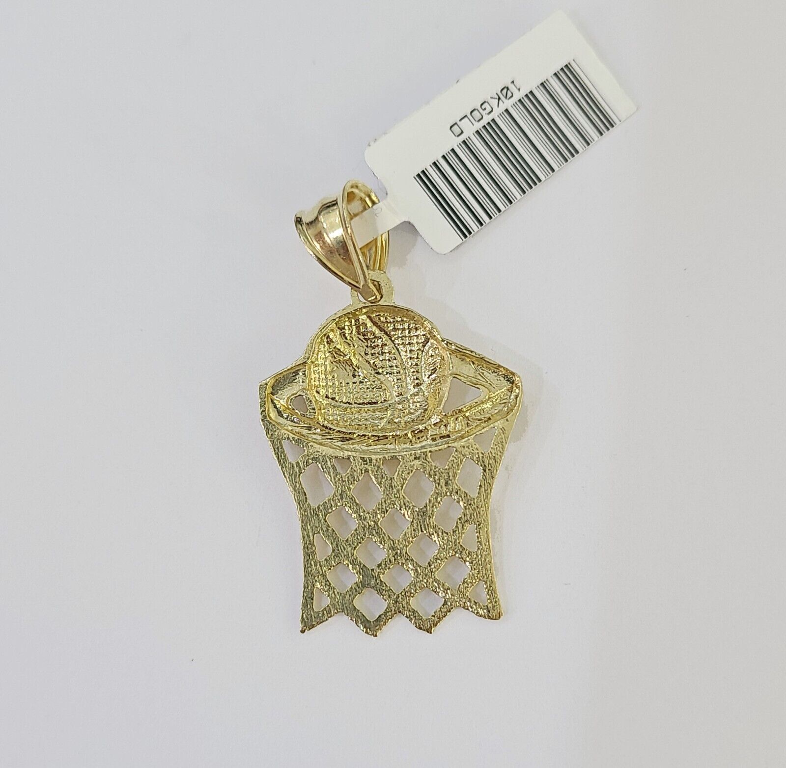 10k Gold Basketball Goal Pendant Rope Chain 3mm 20'' Necklace Set Yellow Genuine - GoldenlinQ