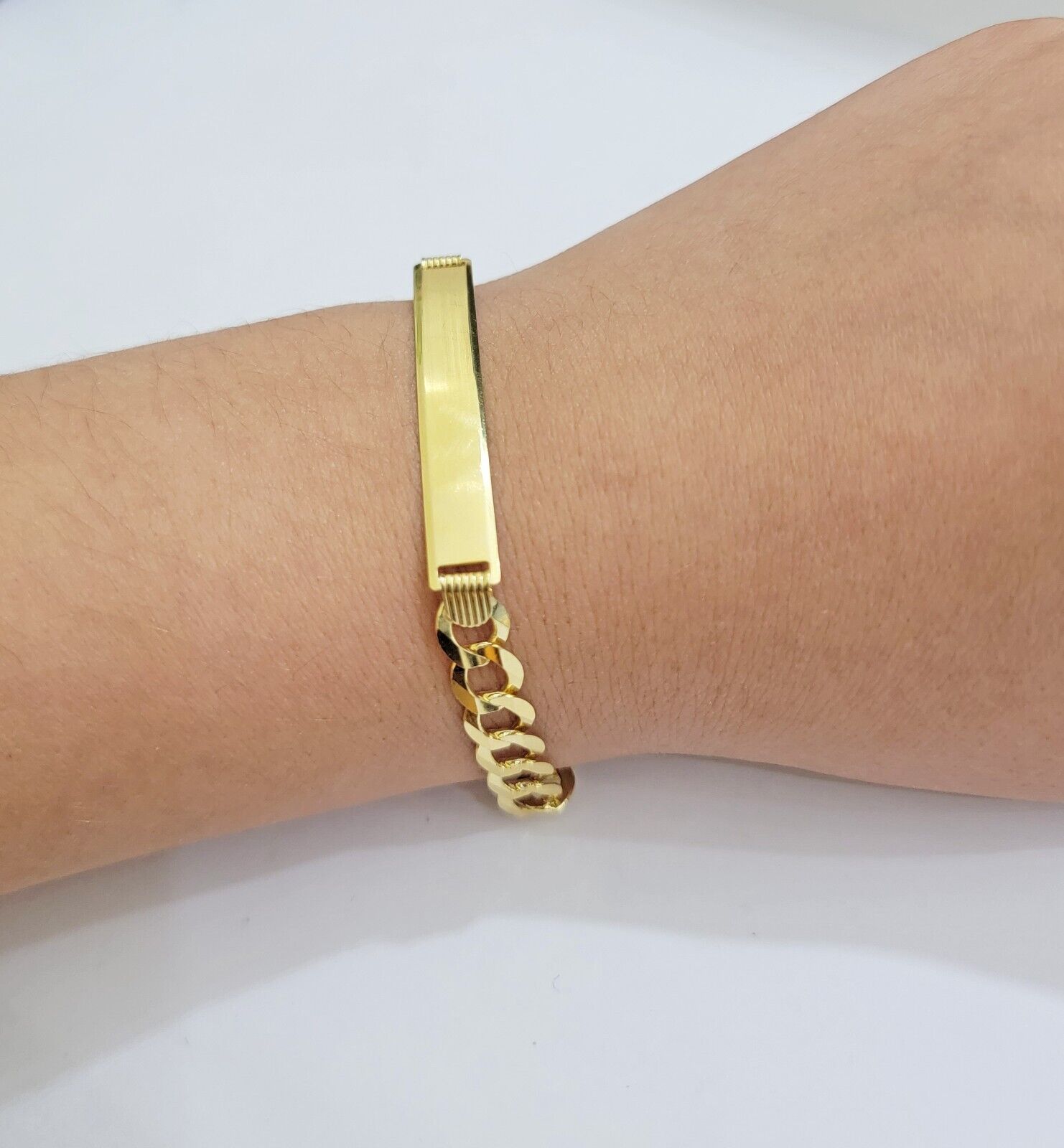 10k Gold Bracelet ID Cuban Curb Link SOLID 10kt Yellow Gold 7mm 8 Inches REAL - GoldenlinQ