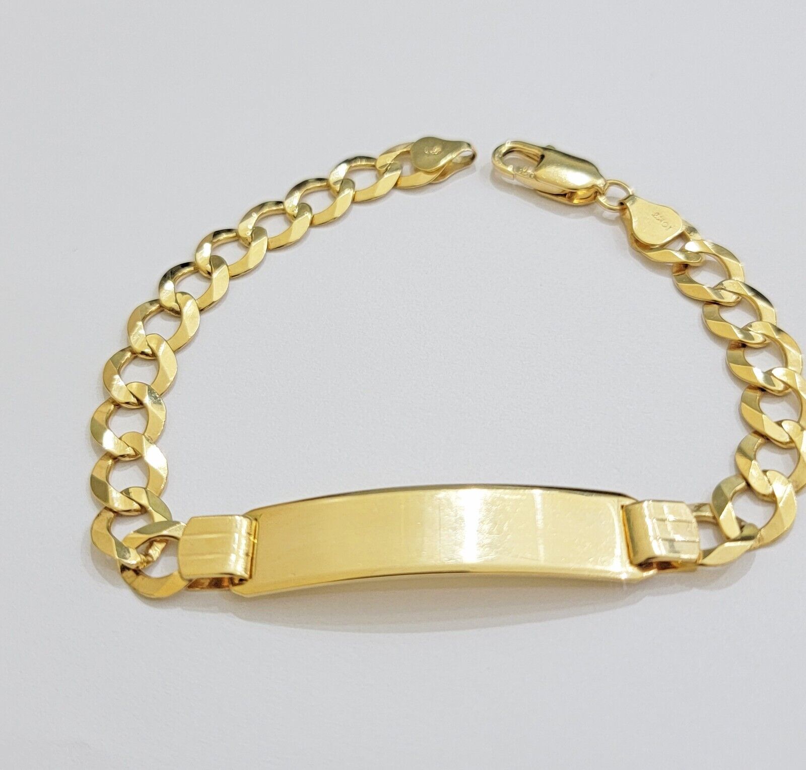 10k Gold Bracelet Id Name Plate Solid Yellow Gold 8Inch 8mm Cuban Curb Link REAL - GoldenlinQ