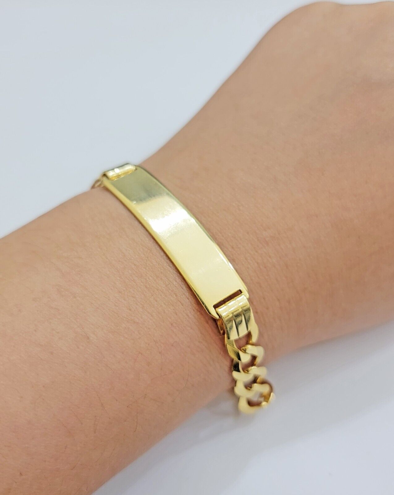 10k Gold Bracelet Id Name Plate Solid Yellow Gold 8Inch 8mm Cuban Curb Link REAL - GoldenlinQ