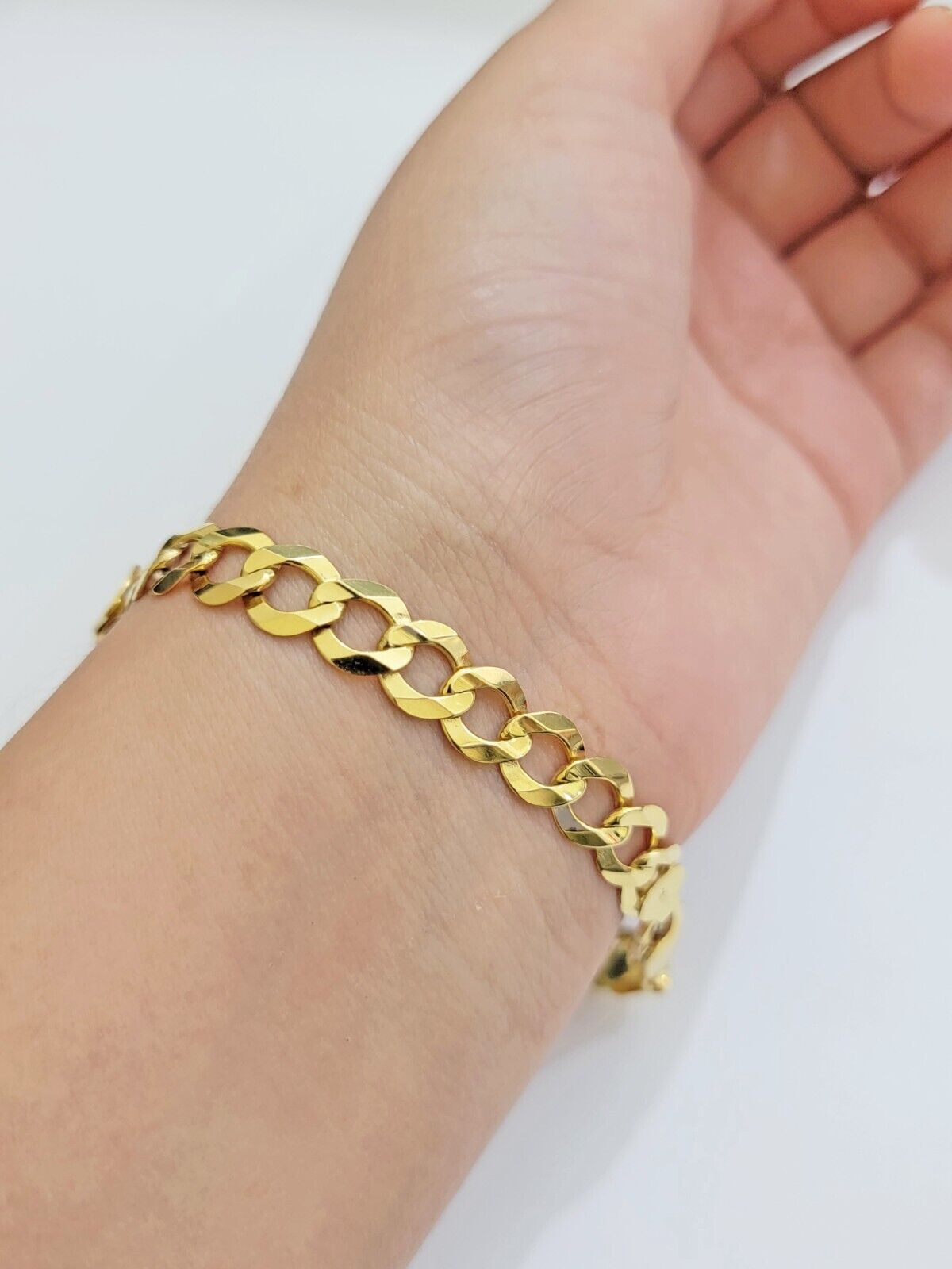 10k Gold Bracelet Id Name Plate Solid Yellow Gold 8Inch 8mm Cuban Curb Link REAL - GoldenlinQ