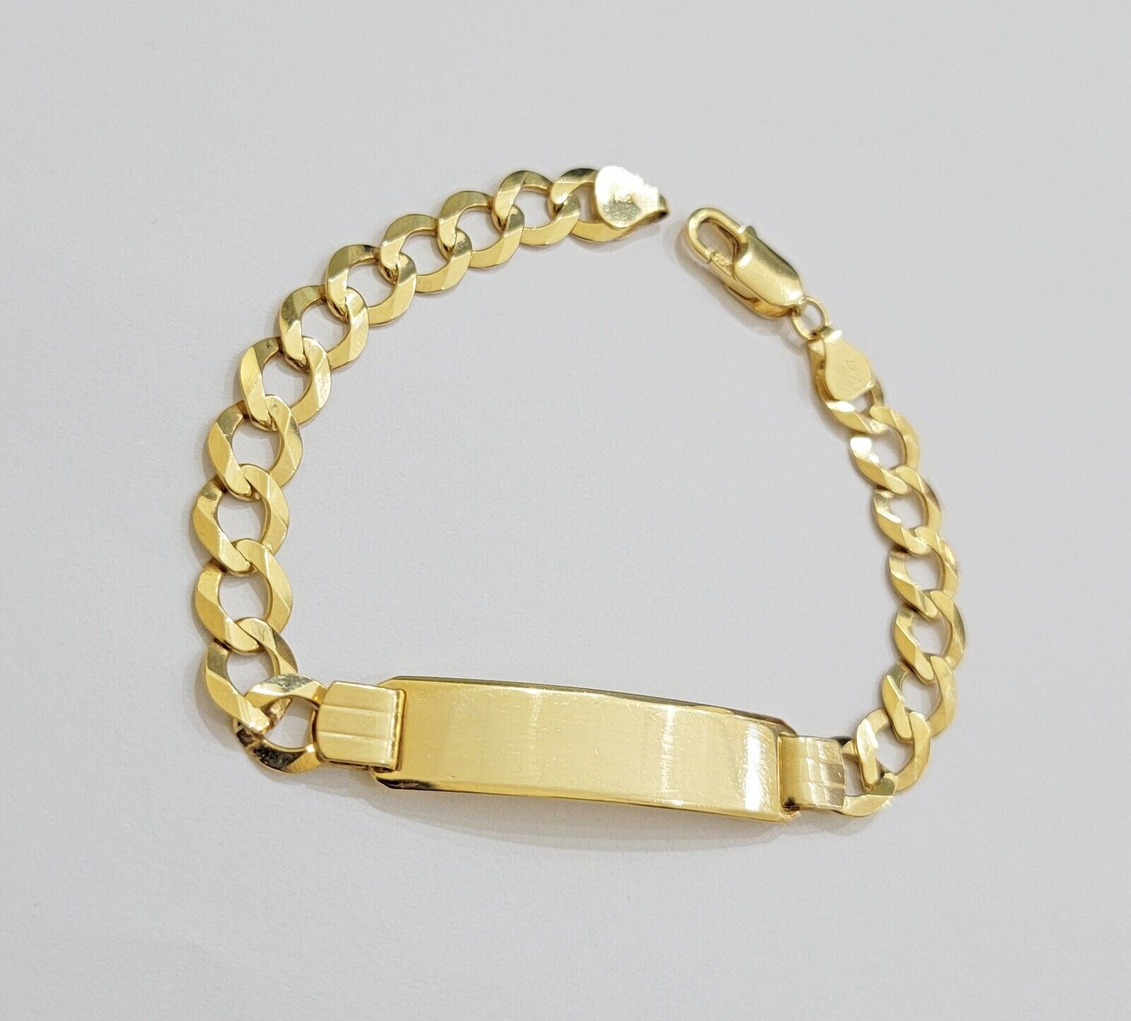 10k Gold Bracelet Id Name Plate Solid Yellow Gold 8Inch 8mm Cuban Curb Link REAL - GoldenlinQ