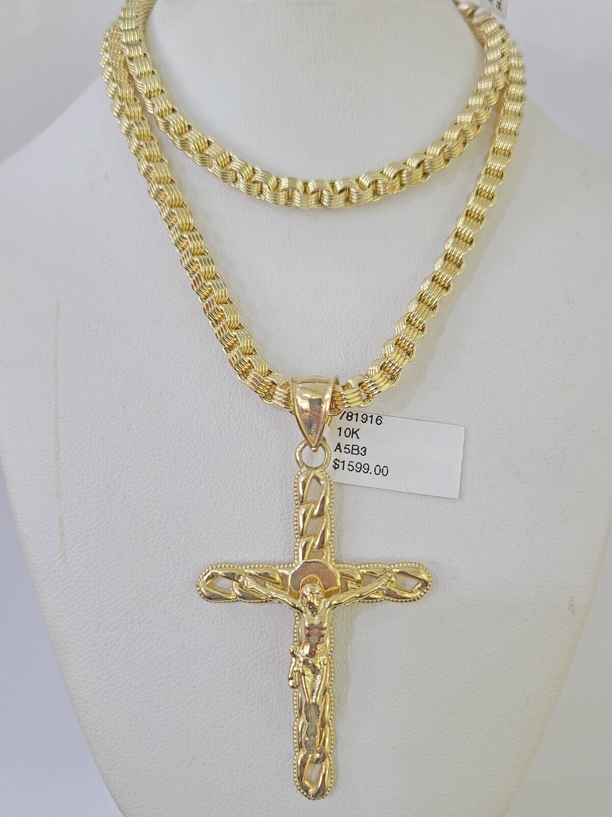10k Gold Byzantine Box Necklace Jesus Cross Charm 18" - 26" SET Yellow Real - GoldenlinQ