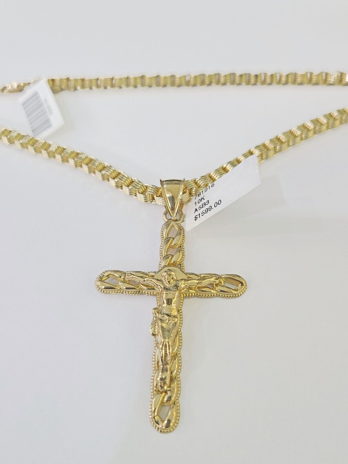 10k Gold Byzantine Box Necklace Jesus Cross Charm 18" - 26" SET Yellow Real - GoldenlinQ