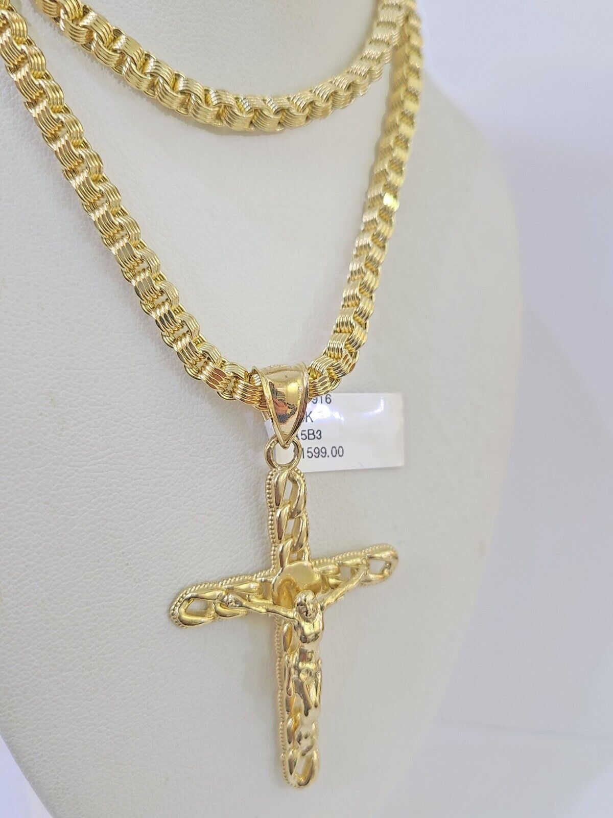 10k Gold Byzantine Box Necklace Jesus Cross Charm 18" - 26" SET Yellow Real - GoldenlinQ