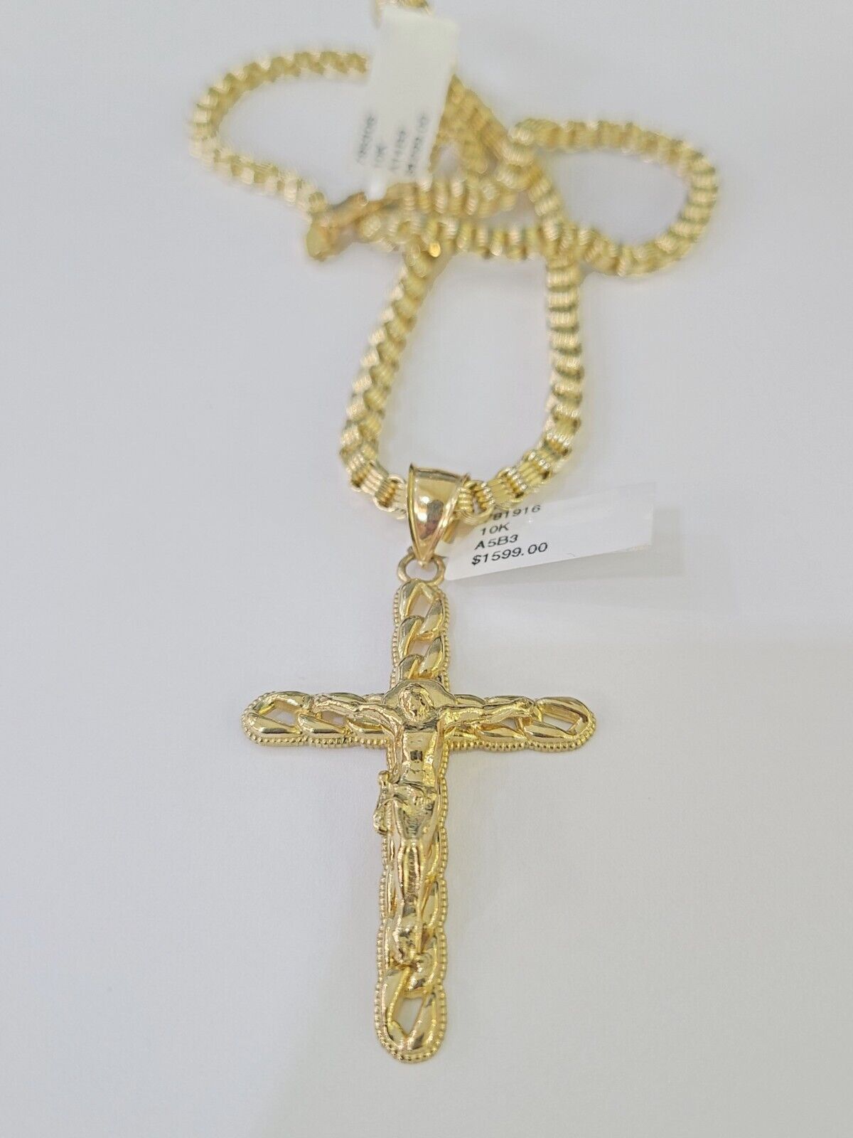 10k Gold Byzantine Box Necklace Jesus Cross Charm 18" - 26" SET Yellow Real - GoldenlinQ