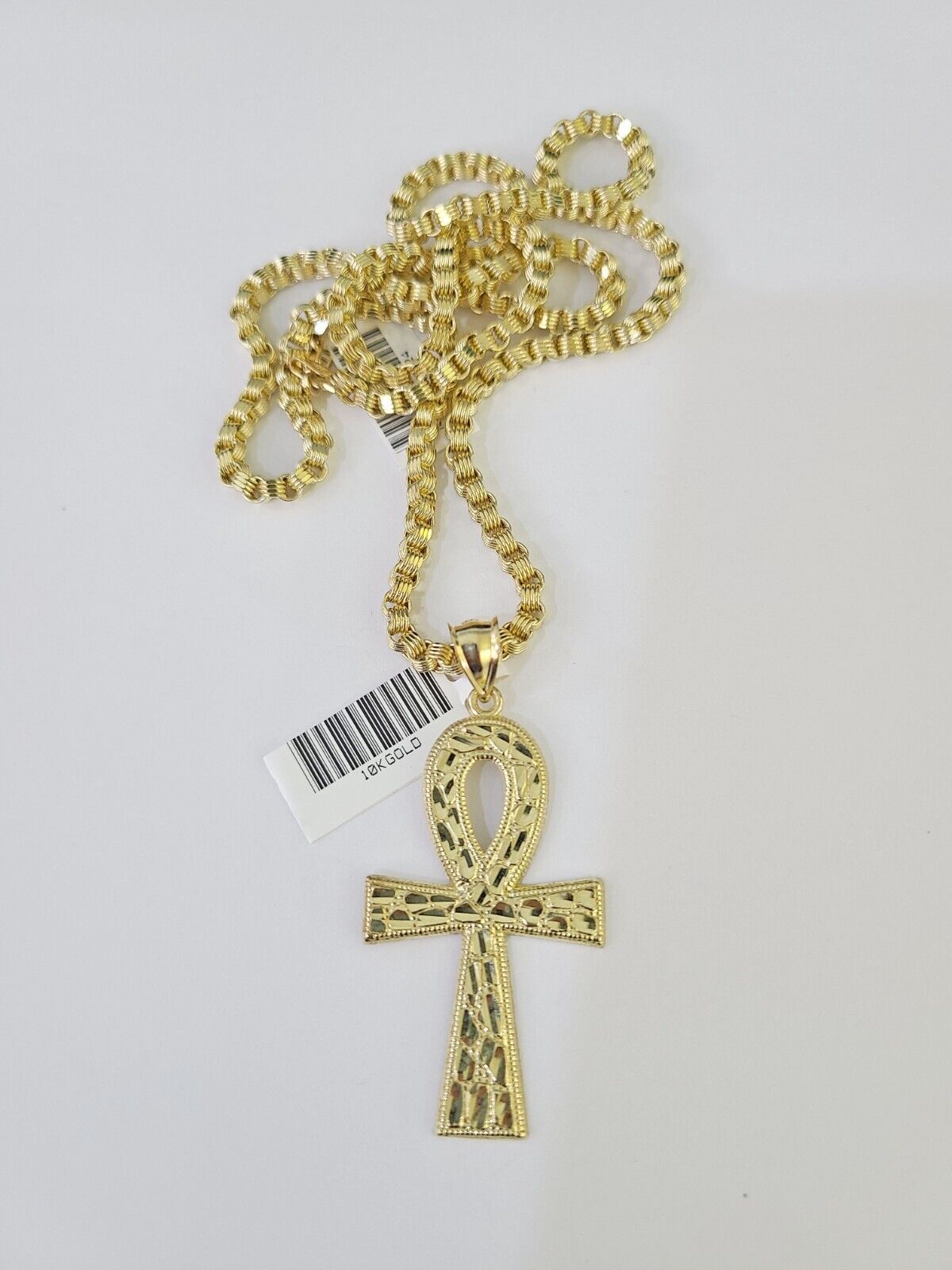 10k Gold Byzantine Necklace Ankh Cross Charm 18 - 28 inch 3mm SET Chain Pendant - GoldenlinQ