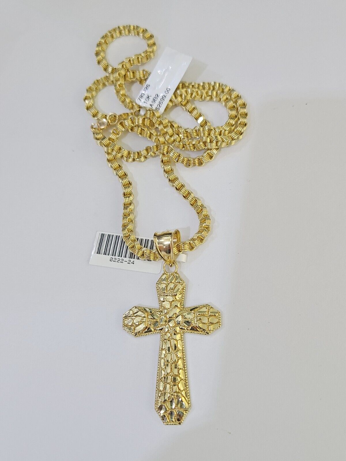 10k Gold Byzantine Necklace Jesus Cross Charm 18 - 26 inches 3mm SET Chain - GoldenlinQ
