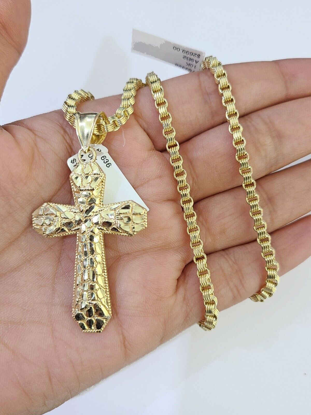 10k Gold Byzantine Necklace Jesus Cross Charm 18 - 26 inches 3mm SET Chain - GoldenlinQ