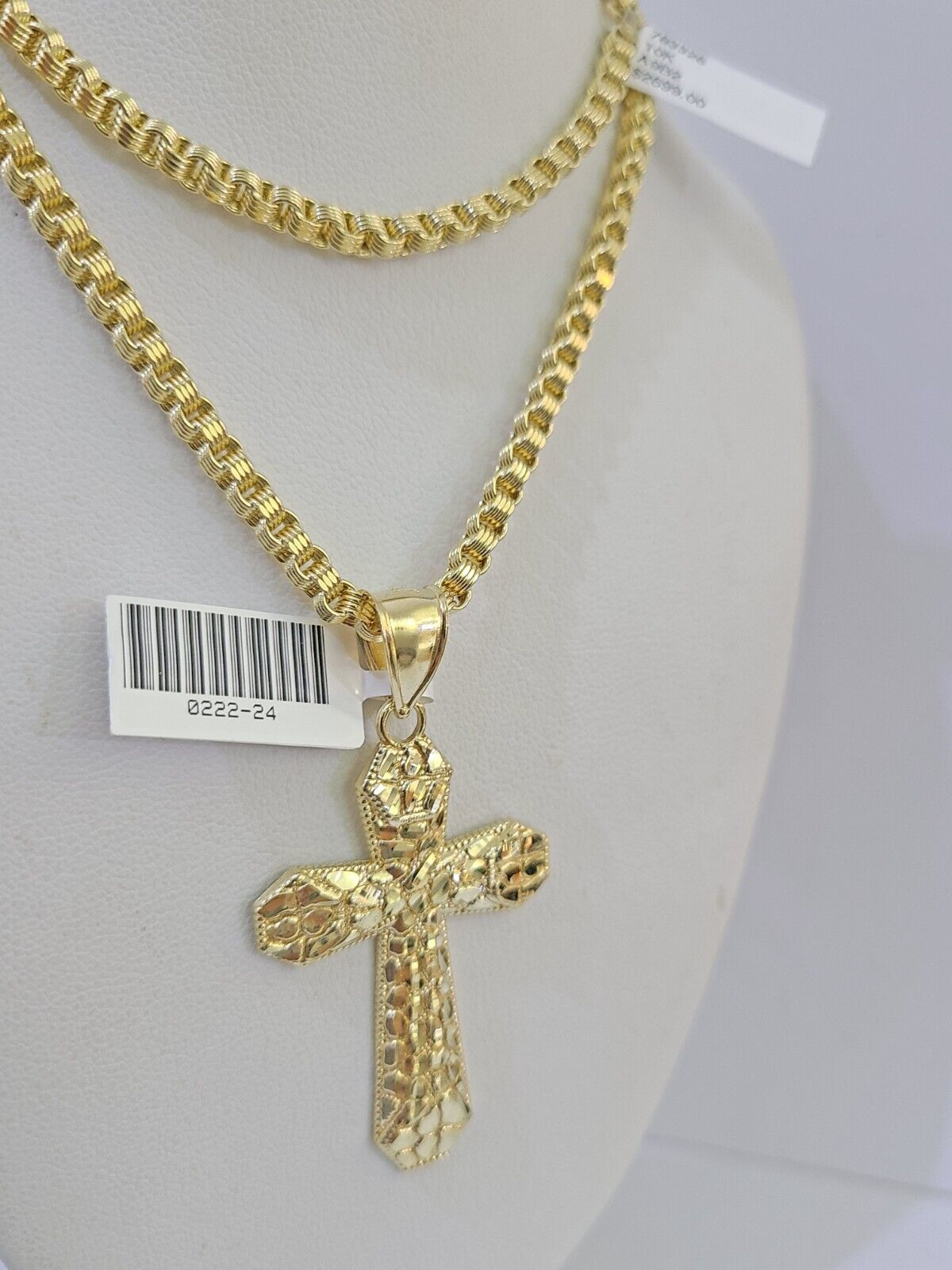 10k Gold Byzantine Necklace Jesus Cross Charm 18 - 26 inches 3mm SET Chain - GoldenlinQ