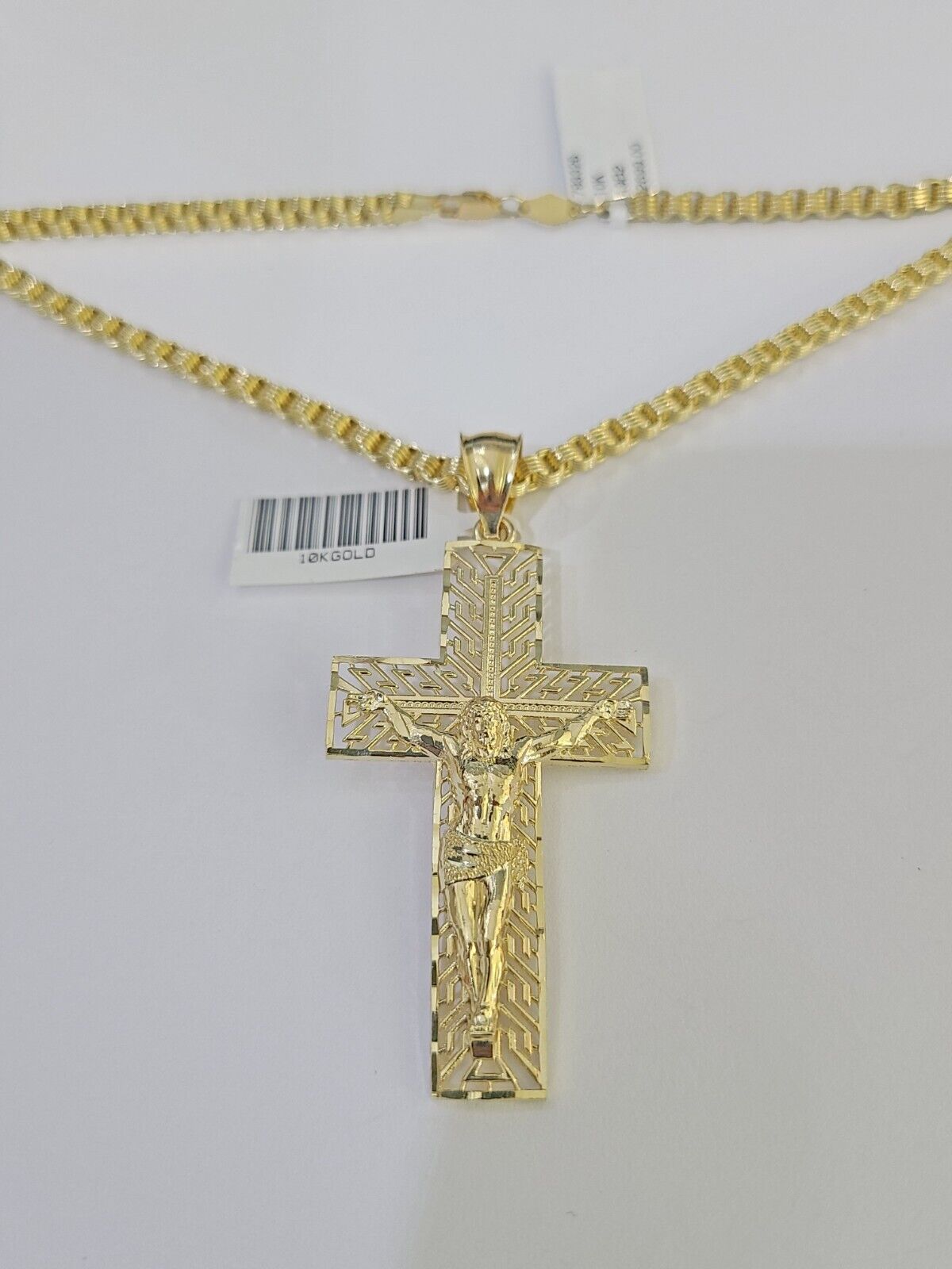 10k Gold Byzantine Necklace Jesus Cross Charm 18 - 26 inches 3mm SET Chain - GoldenlinQ