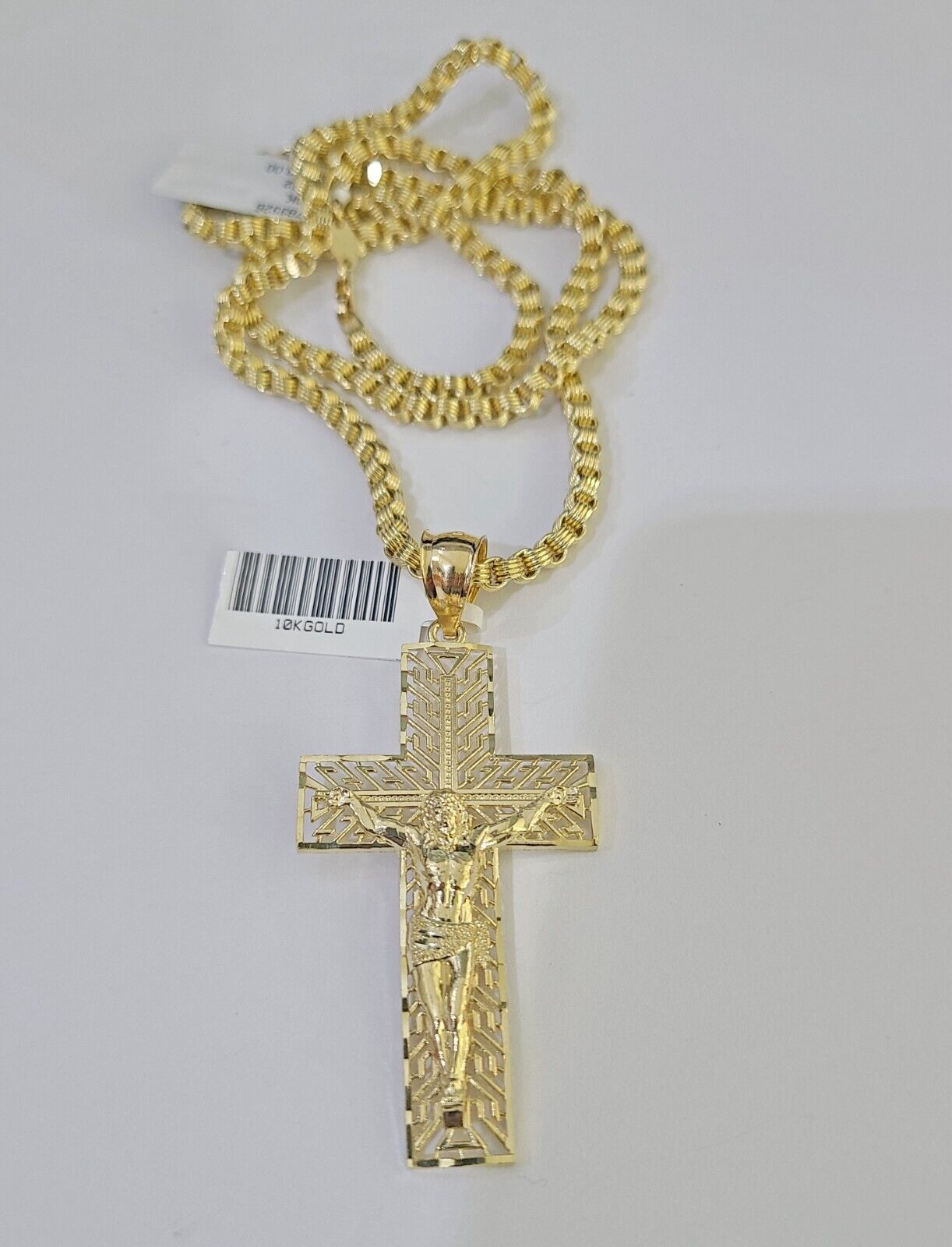 10k Gold Byzantine Necklace Jesus Cross Charm 18 - 26 inches 3mm SET Chain - GoldenlinQ