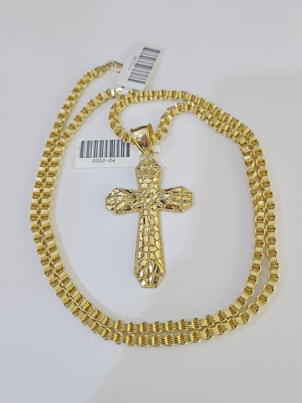 10k Gold Byzantine Necklace Jesus Cross Charm 18 - 26 inches 3mm SET Chain - GoldenlinQ