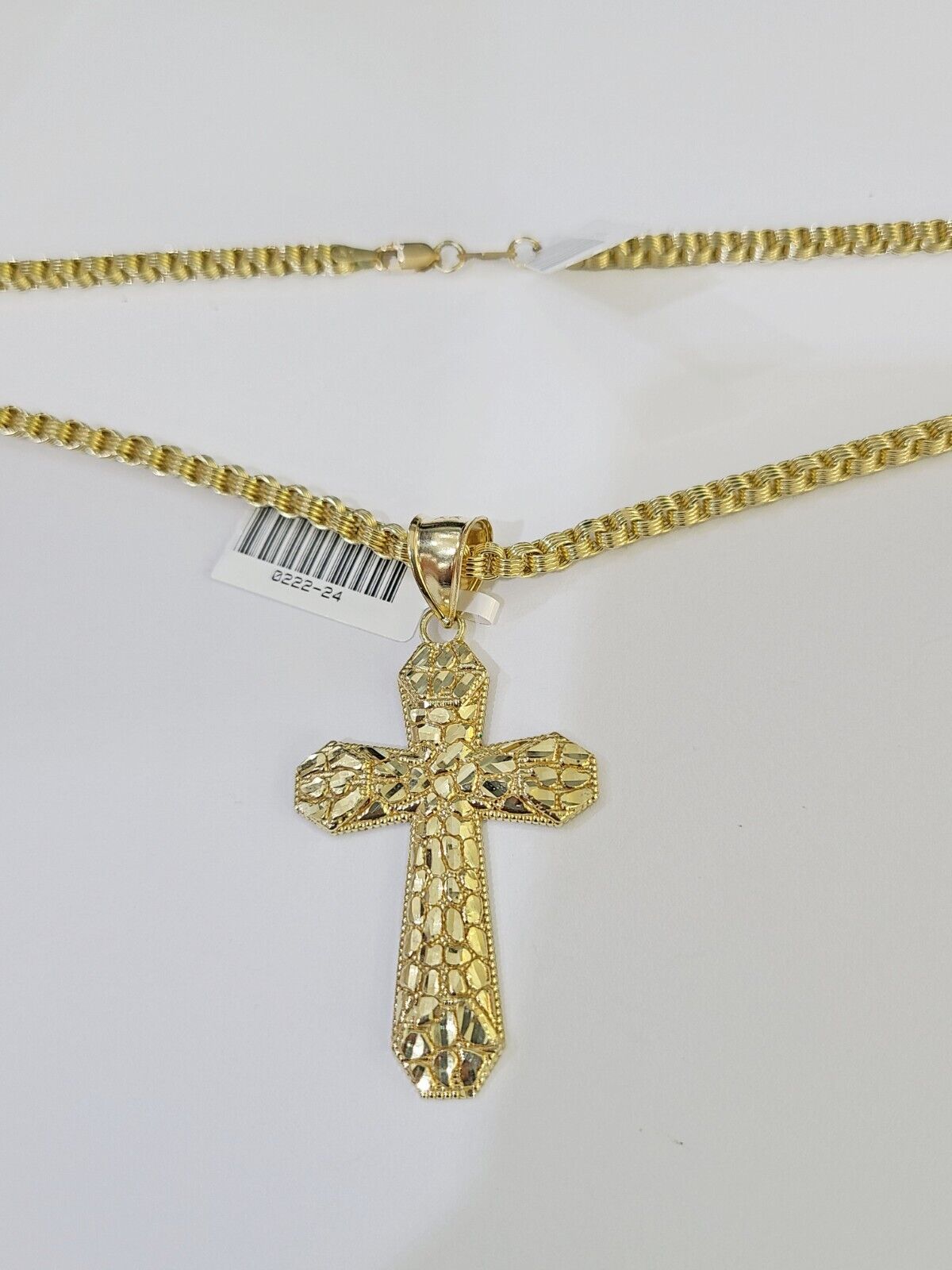 10k Gold Byzantine Necklace Jesus Cross Charm 18 - 26 inches 3mm SET Chain - GoldenlinQ