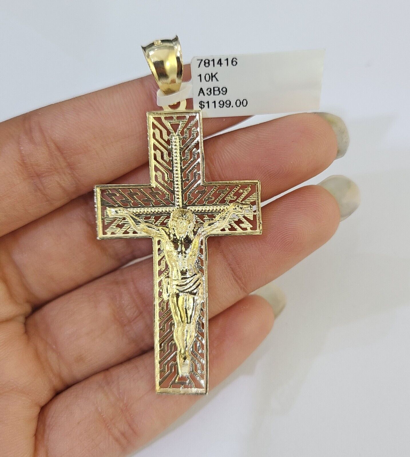 10k Gold Byzantine Necklace Jesus Cross Charm 18 - 26 inches 3mm SET Chain - GoldenlinQ