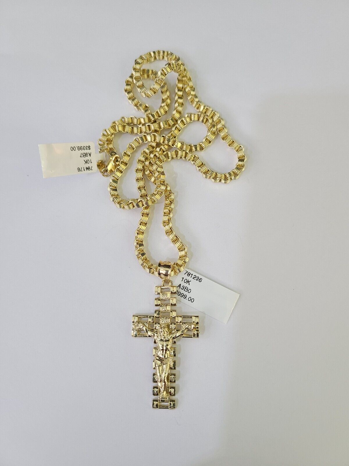 10k Gold Byzantine Necklace Jesus Cross Charm 18 - 28 inch 3mm SET Chain Pendant - GoldenlinQ