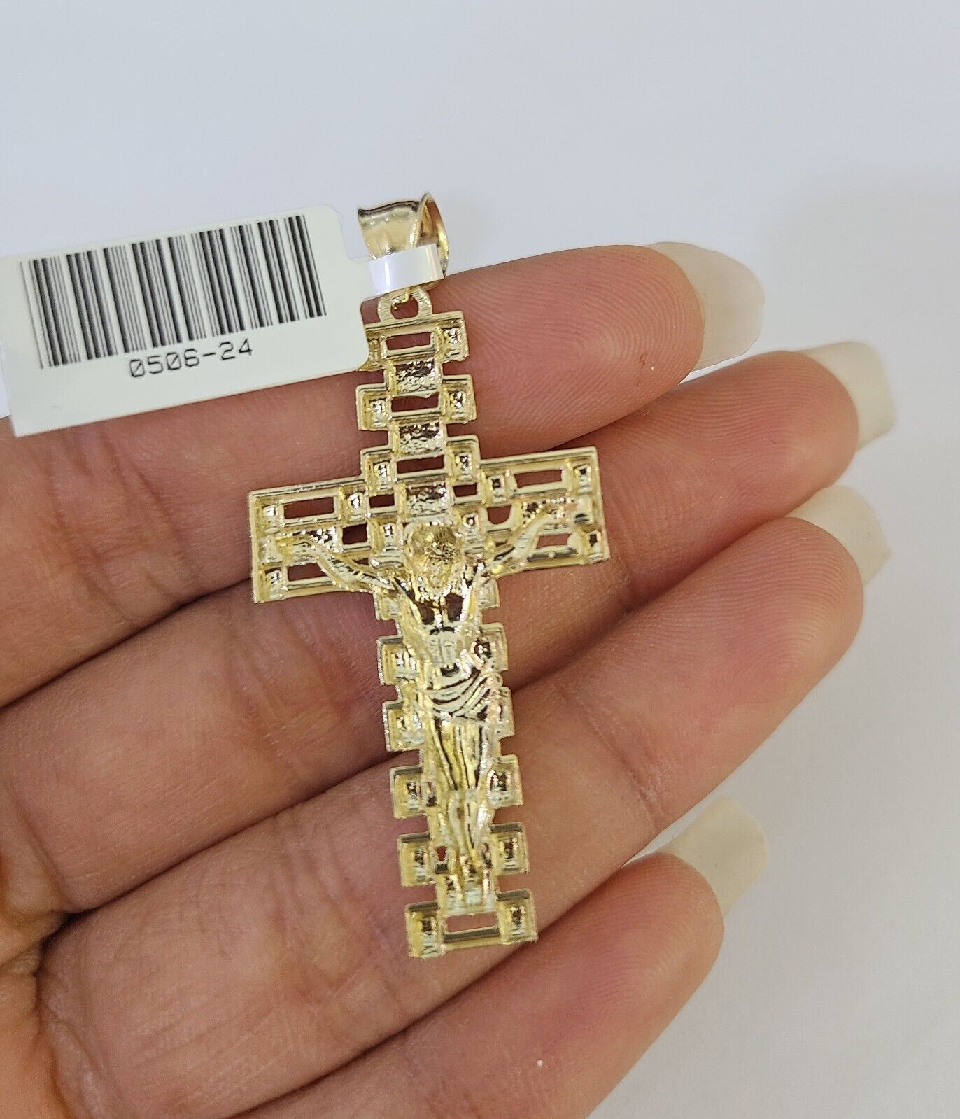 10k Gold Byzantine Necklace Jesus Cross Charm 18 - 28 inch 3mm SET Chain Pendant - GoldenlinQ