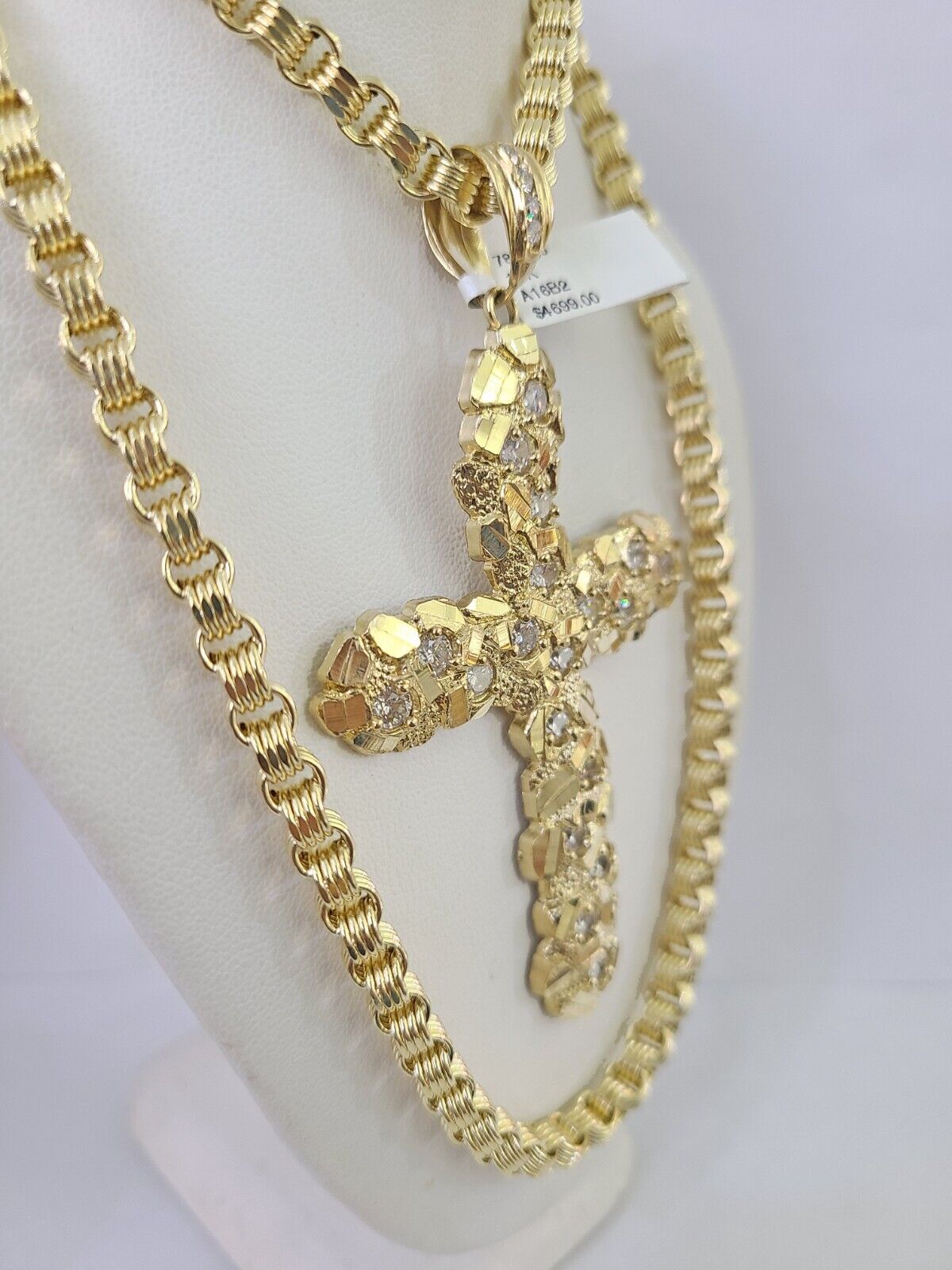 10k Gold Byzantine Necklace Jesus Cross Charm 18 - 30 inches 5mm SET Chain Pendant - GoldenlinQ