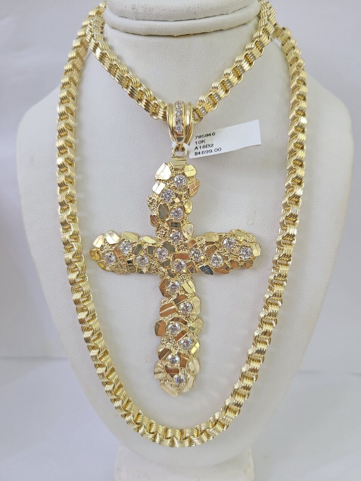 10k Gold Byzantine Necklace Jesus Cross Charm 18 - 30 inches 5mm SET Chain Pendant - GoldenlinQ