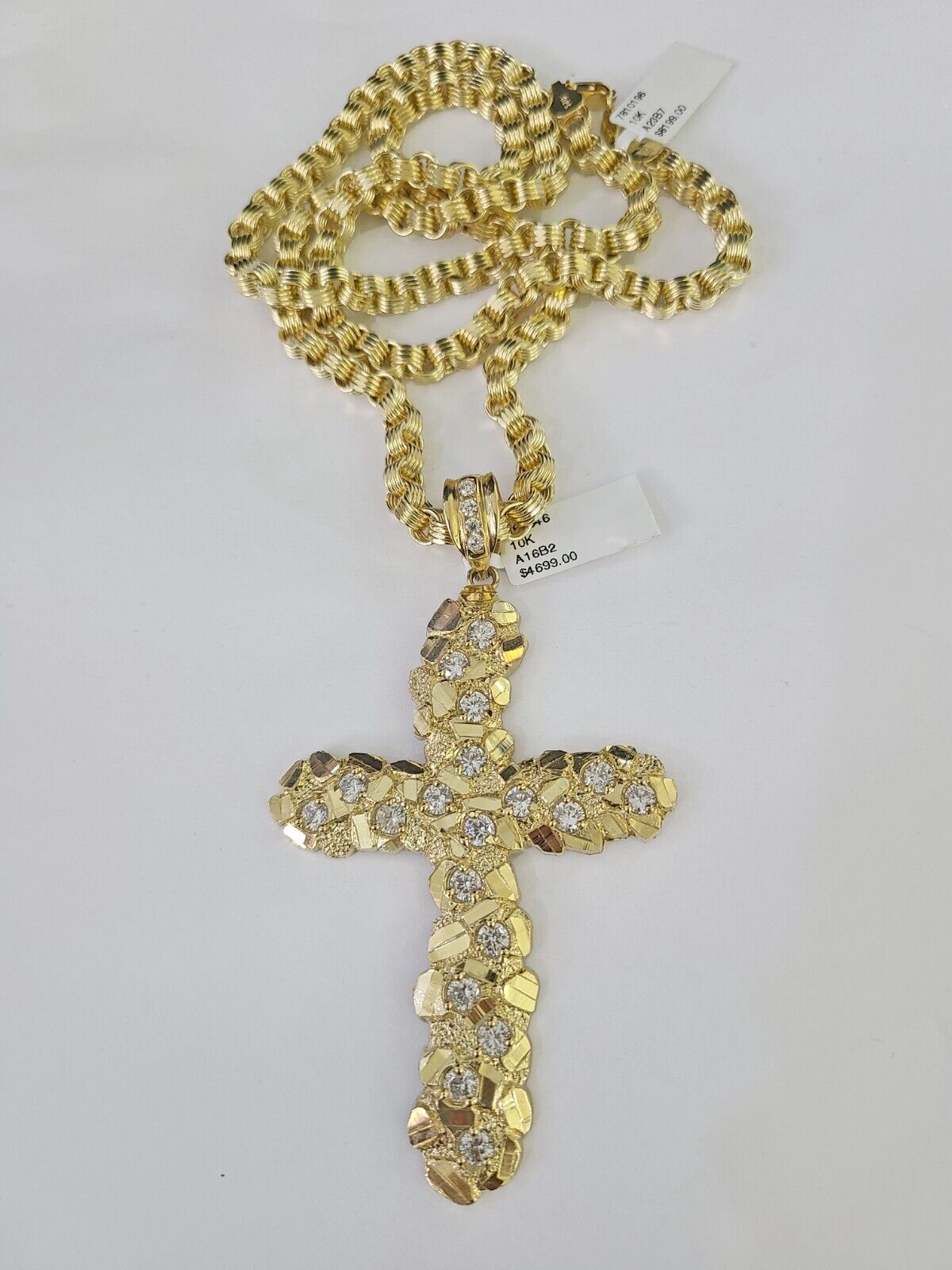10k Gold Byzantine Necklace Jesus Cross Charm 18 - 30 inches 5mm SET Chain Pendant - GoldenlinQ