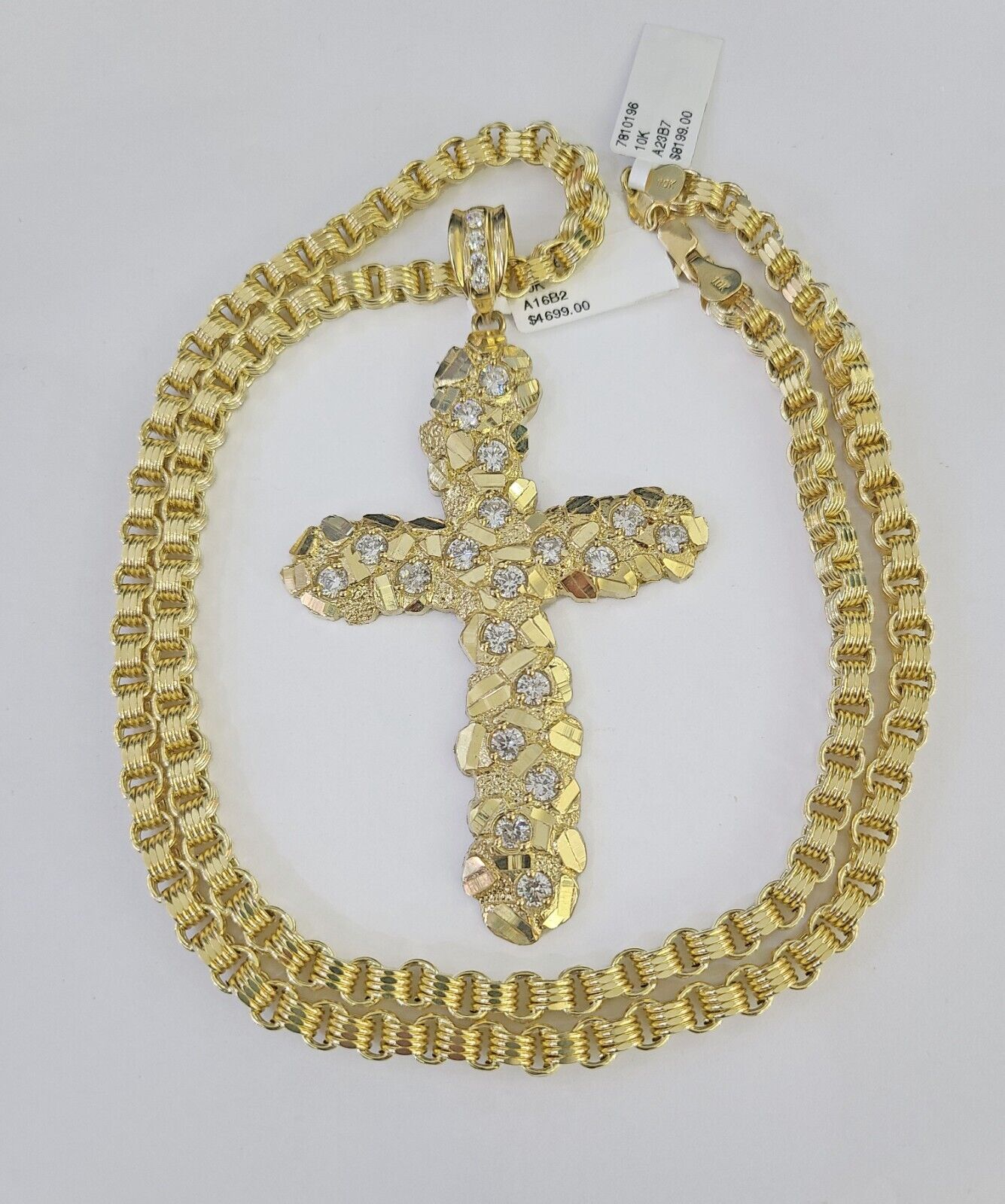 10k Gold Byzantine Necklace Jesus Cross Charm 18 - 30 inches 5mm SET Chain Pendant - GoldenlinQ