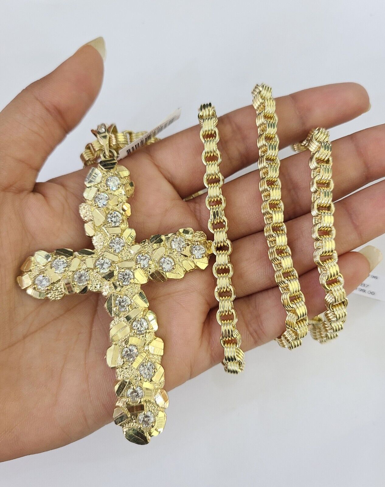 10k Gold Byzantine Necklace Jesus Cross Charm 18 - 30 inches 5mm SET Chain Pendant - GoldenlinQ