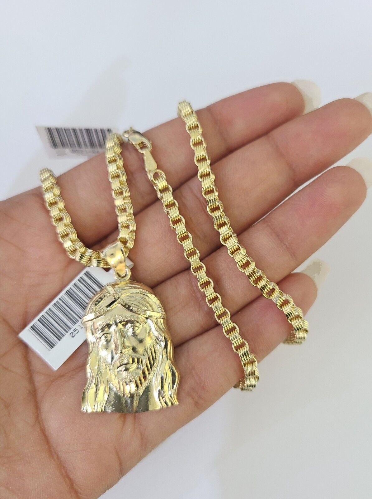 10k Gold Byzantine Necklace Jesus Head Charm 18 - 28 inch 3mm SET Chain Pendant - GoldenlinQ