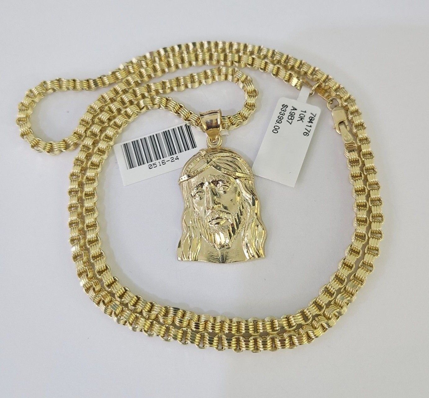 10k Gold Byzantine Necklace Jesus Head Charm 18 - 28 inch 3mm SET Chain Pendant - GoldenlinQ