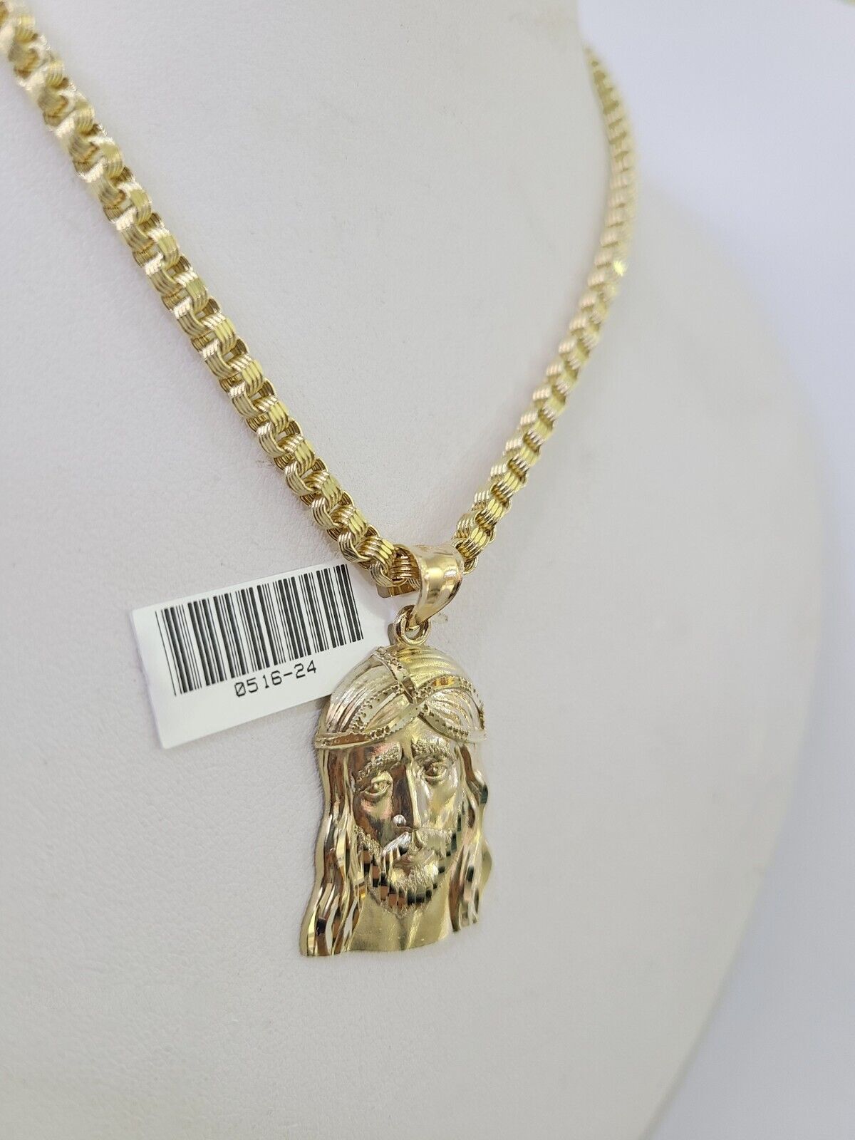 10k Gold Byzantine Necklace Jesus Head Charm 18 - 28 inch 3mm SET Chain Pendant - GoldenlinQ