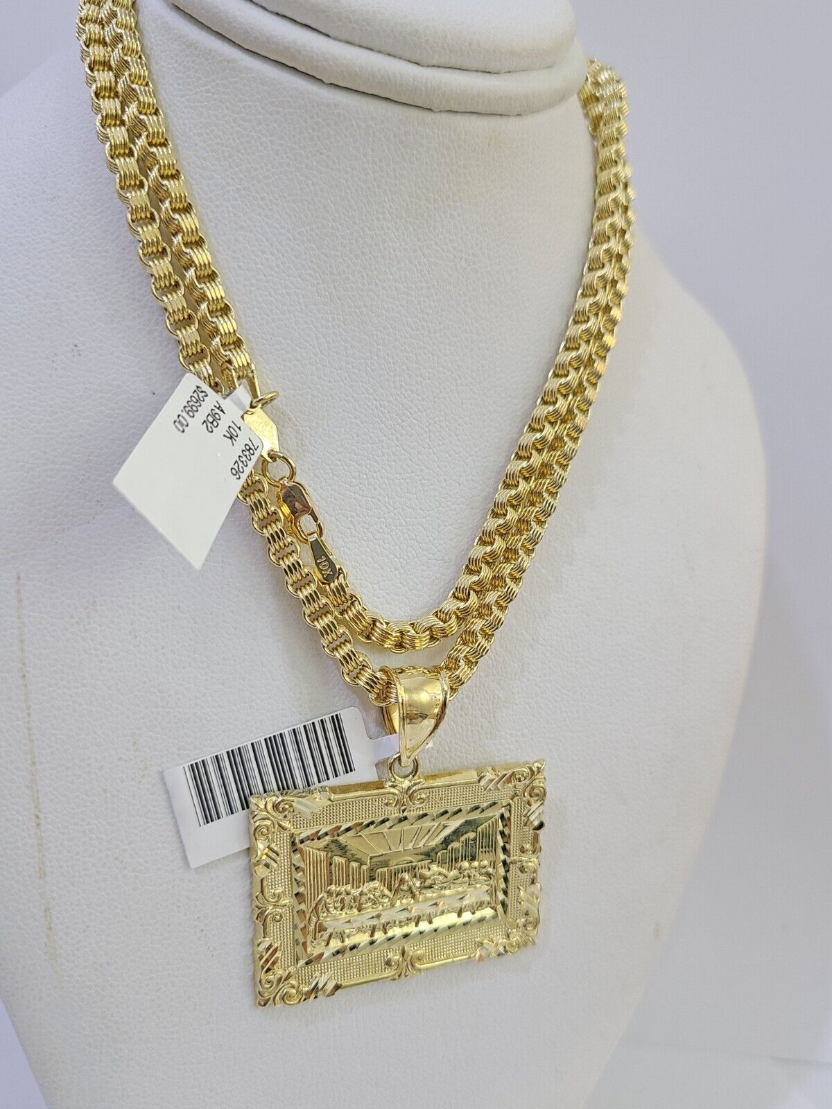 10k Gold Byzantine Necklace Last Supper Charm 18 - 26 inches 3mm REAL SET Chain - GoldenlinQ