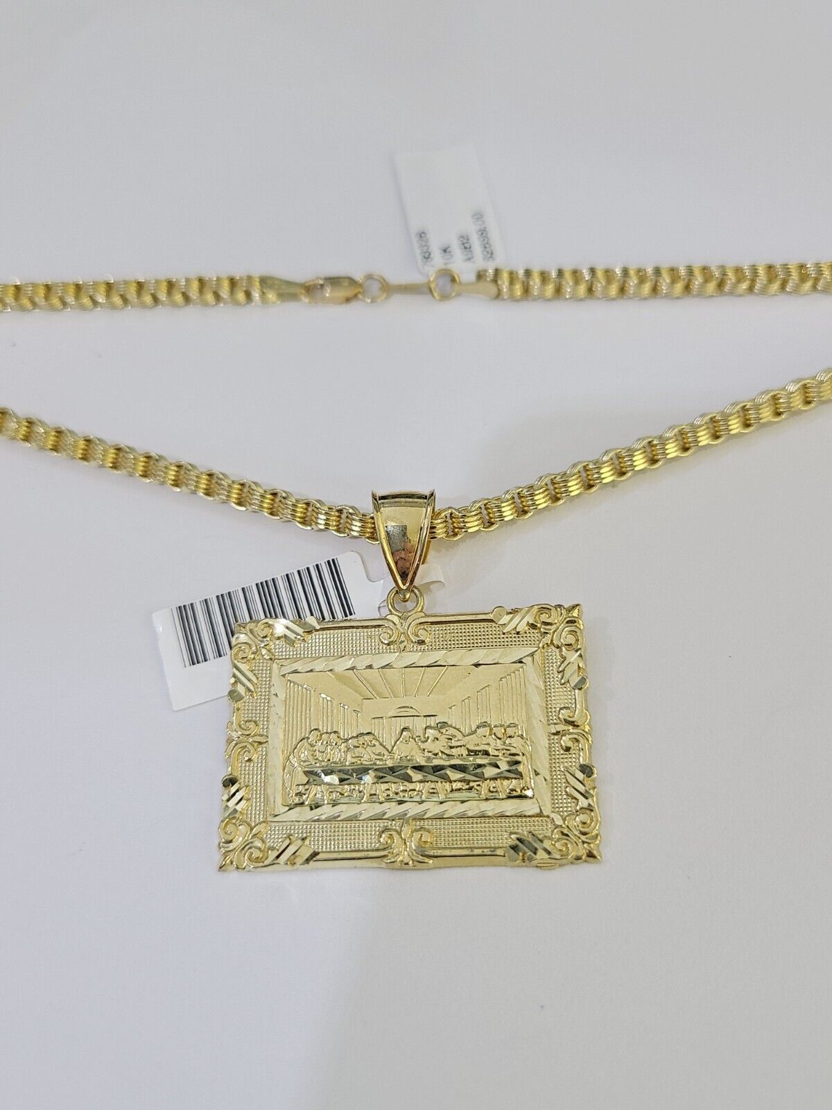 10k Gold Byzantine Necklace Last Supper Charm 18 - 26 inches 3mm REAL SET Chain - GoldenlinQ
