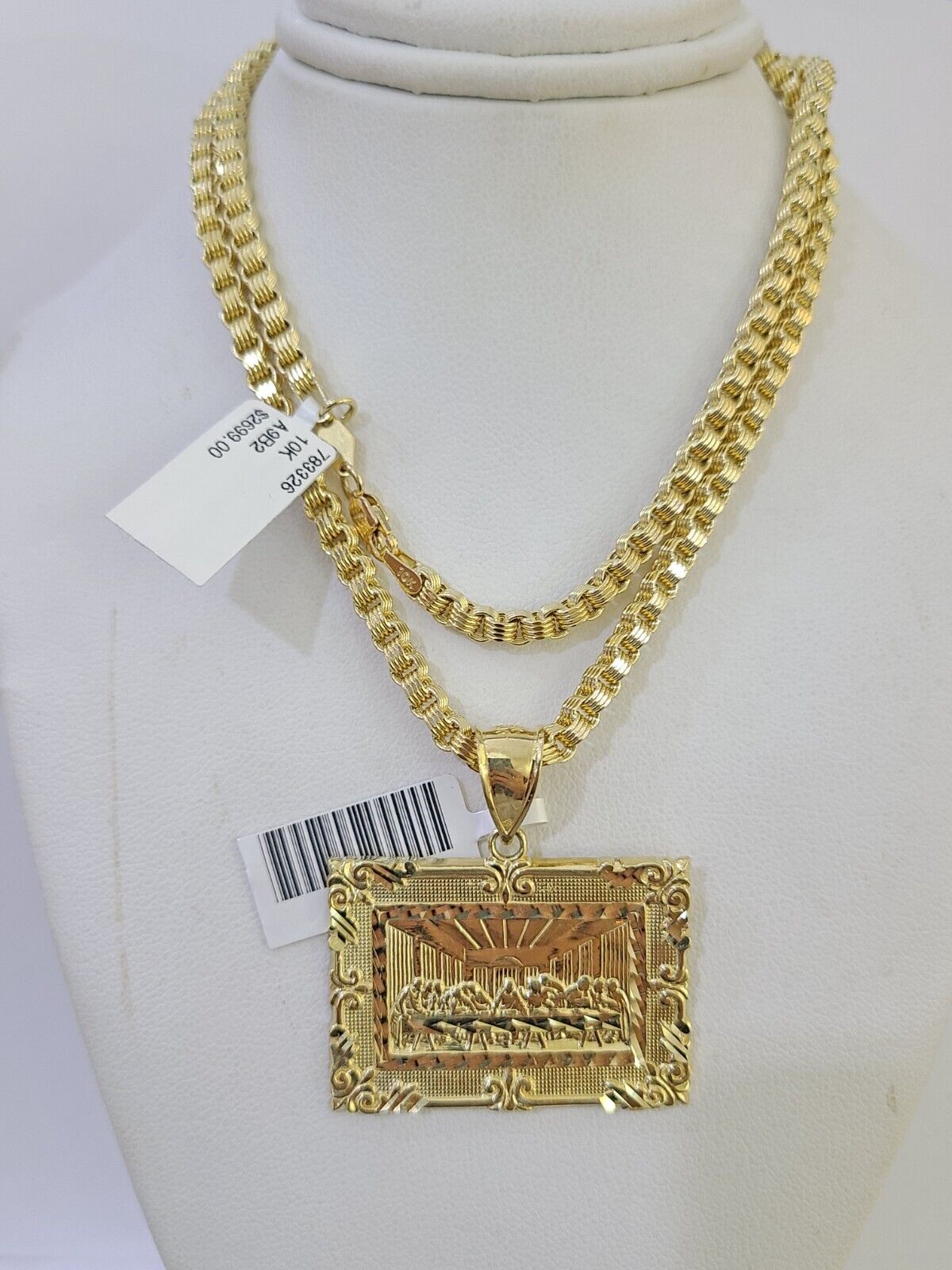 10k Gold Byzantine Necklace Last Supper Charm 18 - 26 inches 3mm REAL SET Chain - GoldenlinQ