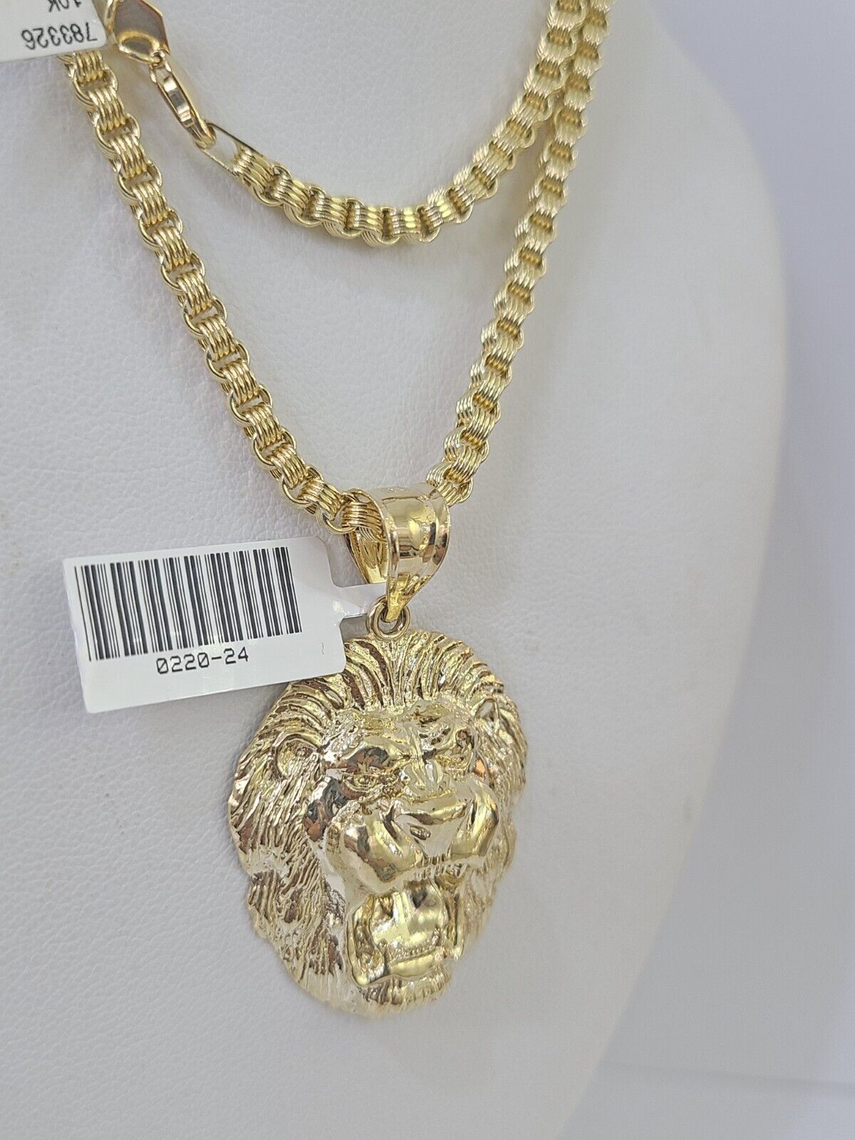 10k Gold Byzantine Necklace Lion Charm 18 - 26 inches 3mm REAL Yellow SET Chain - GoldenlinQ