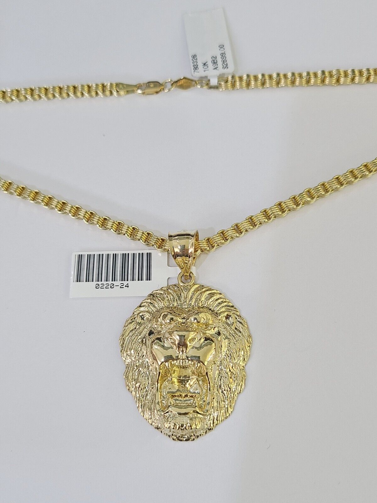 10k Gold Byzantine Necklace Lion Charm 18 - 26 inches 3mm REAL Yellow SET Chain - GoldenlinQ