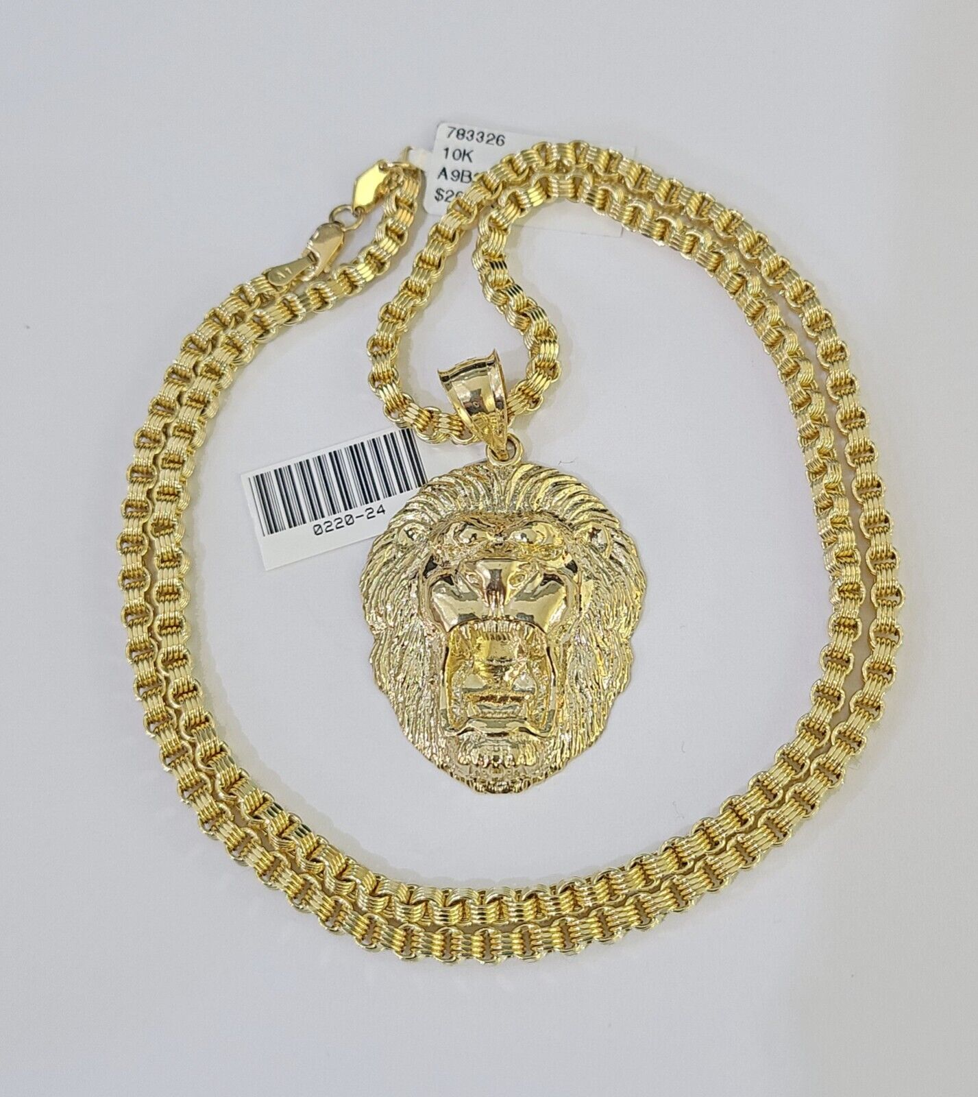 10k Gold Byzantine Necklace Lion Charm 18 - 26 inches 3mm REAL Yellow SET Chain - GoldenlinQ